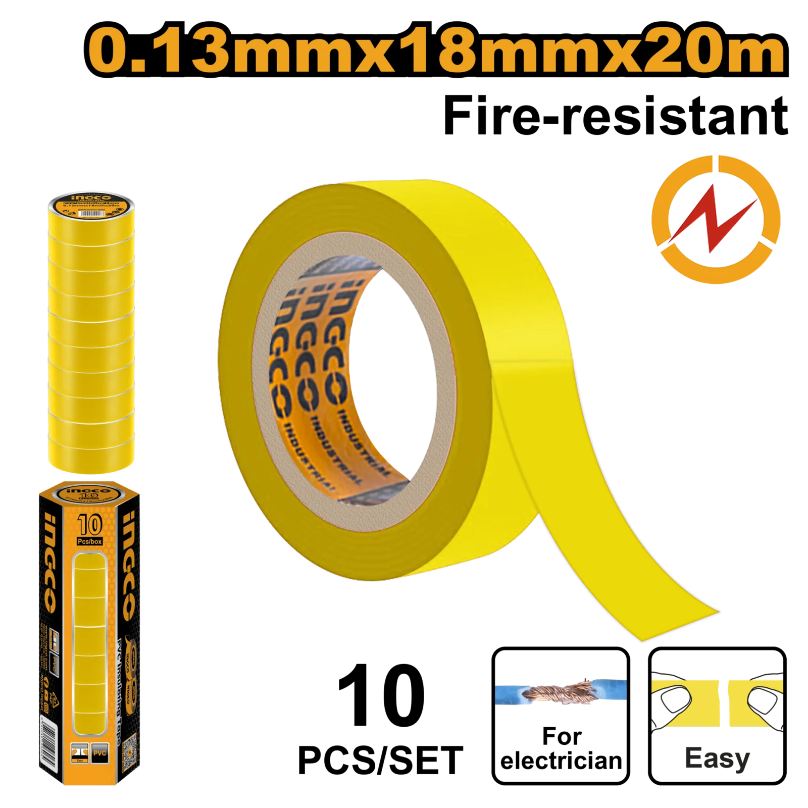 Изолента желтая ПВХ INGCO HPET1011