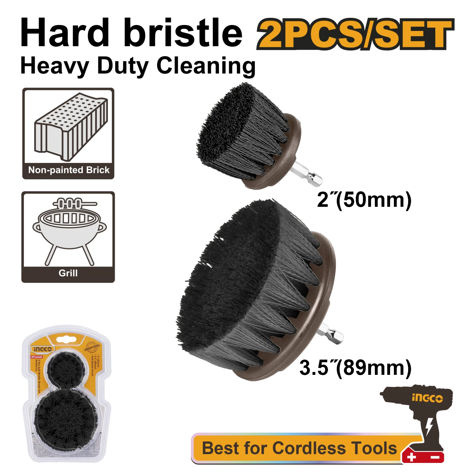 Щетки насадки для шуруповерта и дрели INGCO WCBH1235 INDUSTRIAL 2 шт. — фото 1