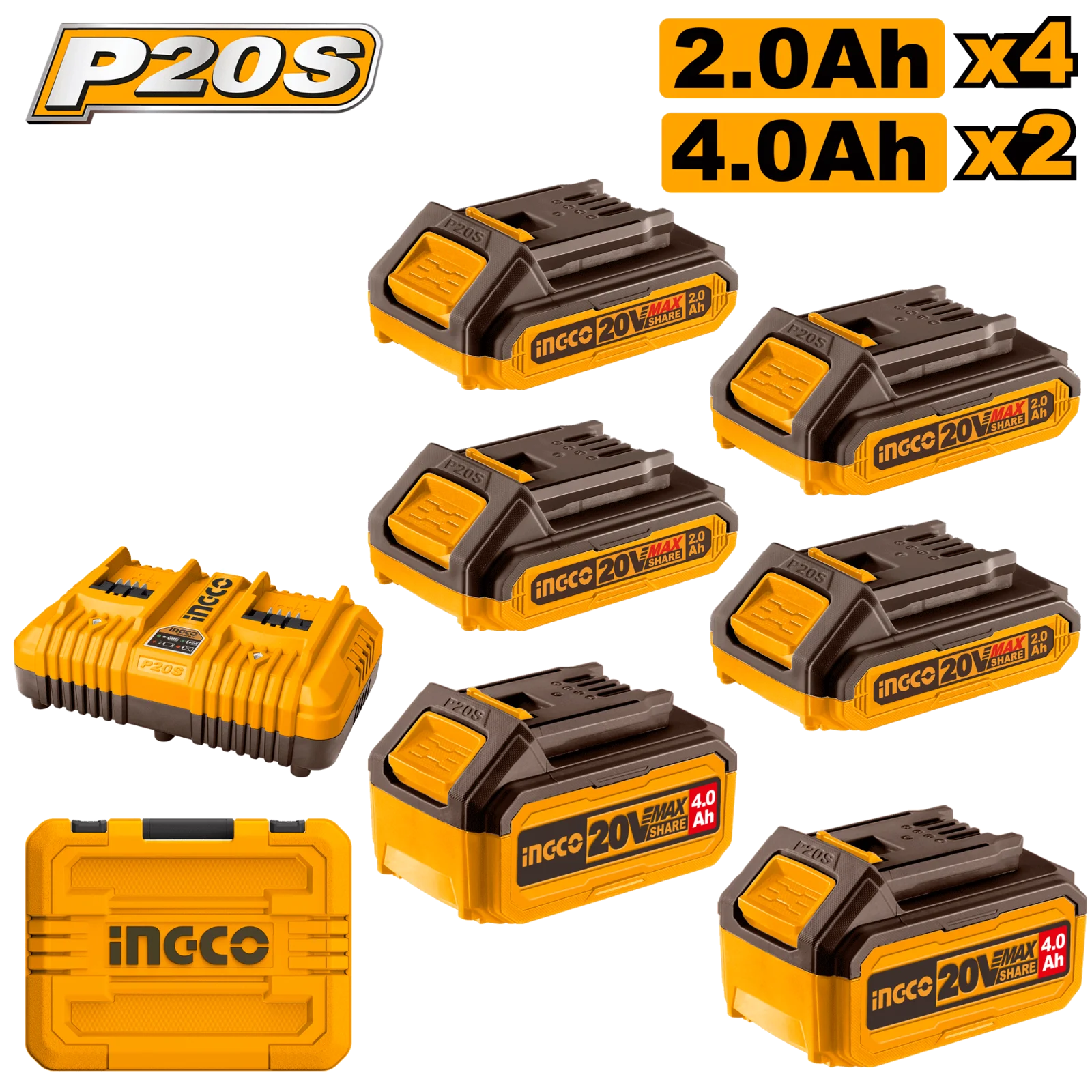 Набор аккумуляторов и зарядного устройства в кейсе INGCO COSLI230701 INDUSTRIAL 4x2 Ач, 2x4 Ач — фото 1