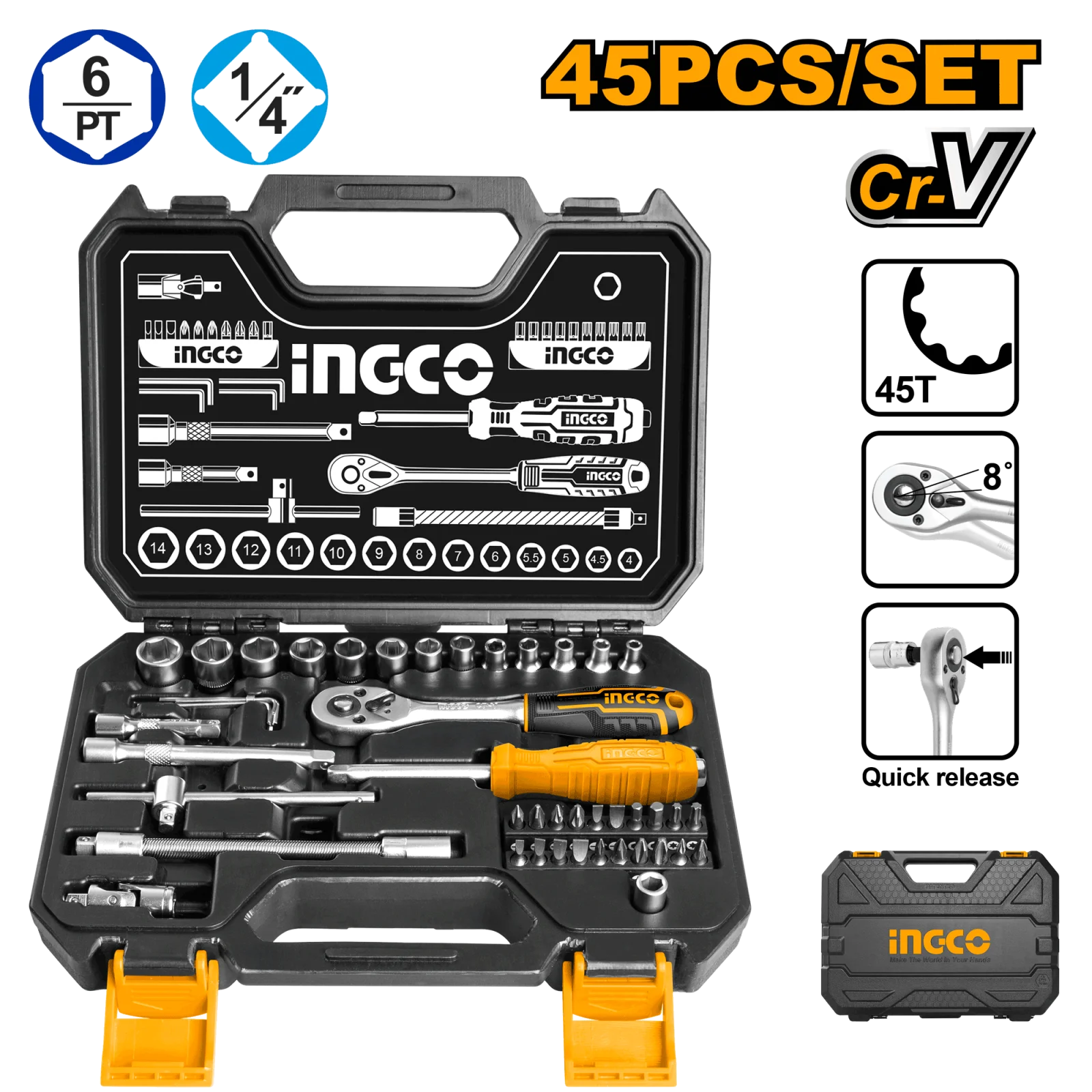Набор торцевых головок INGCO HKTS14451 INDUSTRIAL 1/4