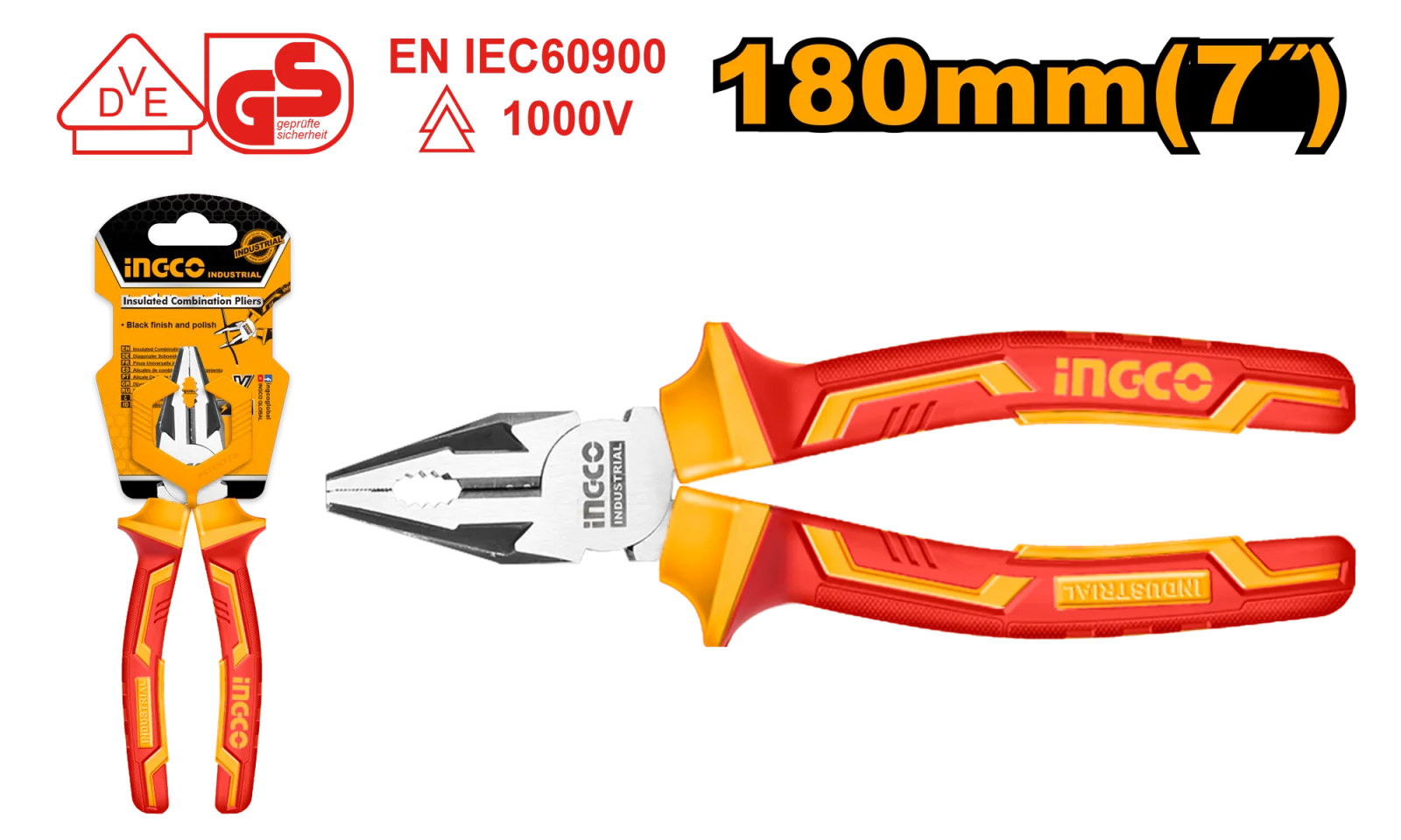 Плоскогубцы диэлектрические INGCO HICP28188 INDUSTRIAL 180 мм