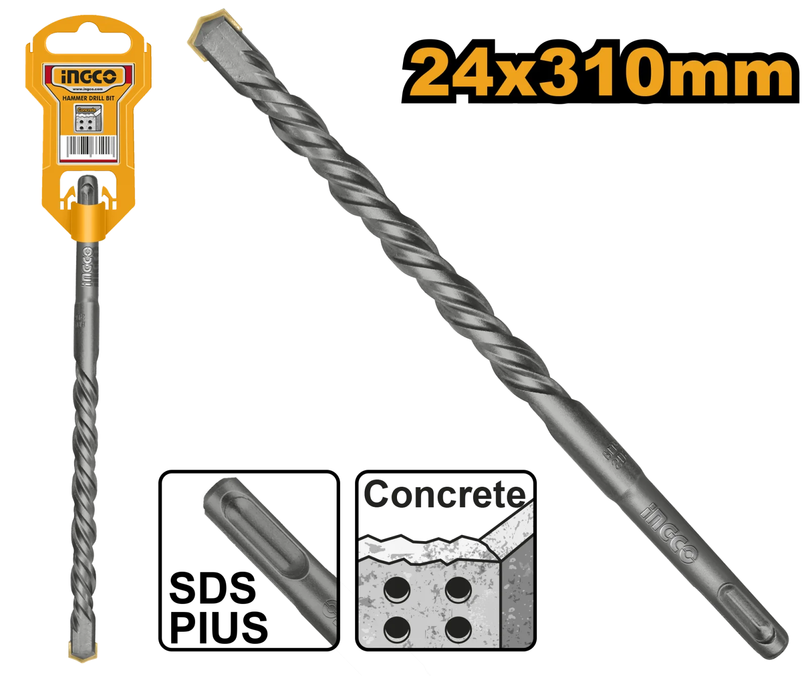 Бур по бетону SDS-plus 24х310 мм INGCO DBH1212402 INDUSTRIAL — фото 1