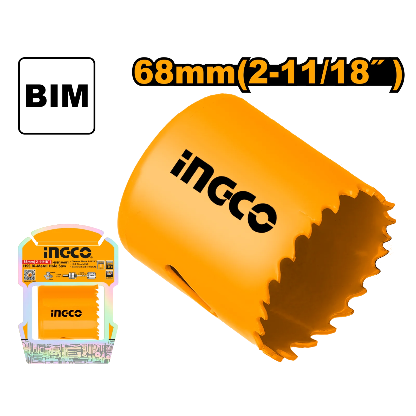 Коронка биметаллическая INGCO HSB10681 68 мм