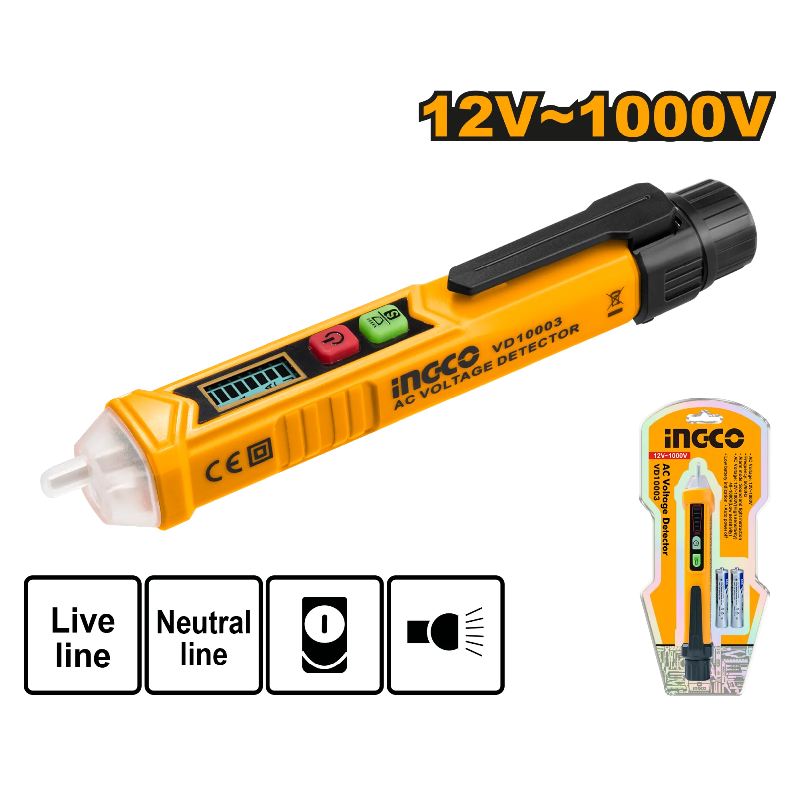 Отвертка индикаторная бесконтактная INGCO VD10003  1000 В — фото 1