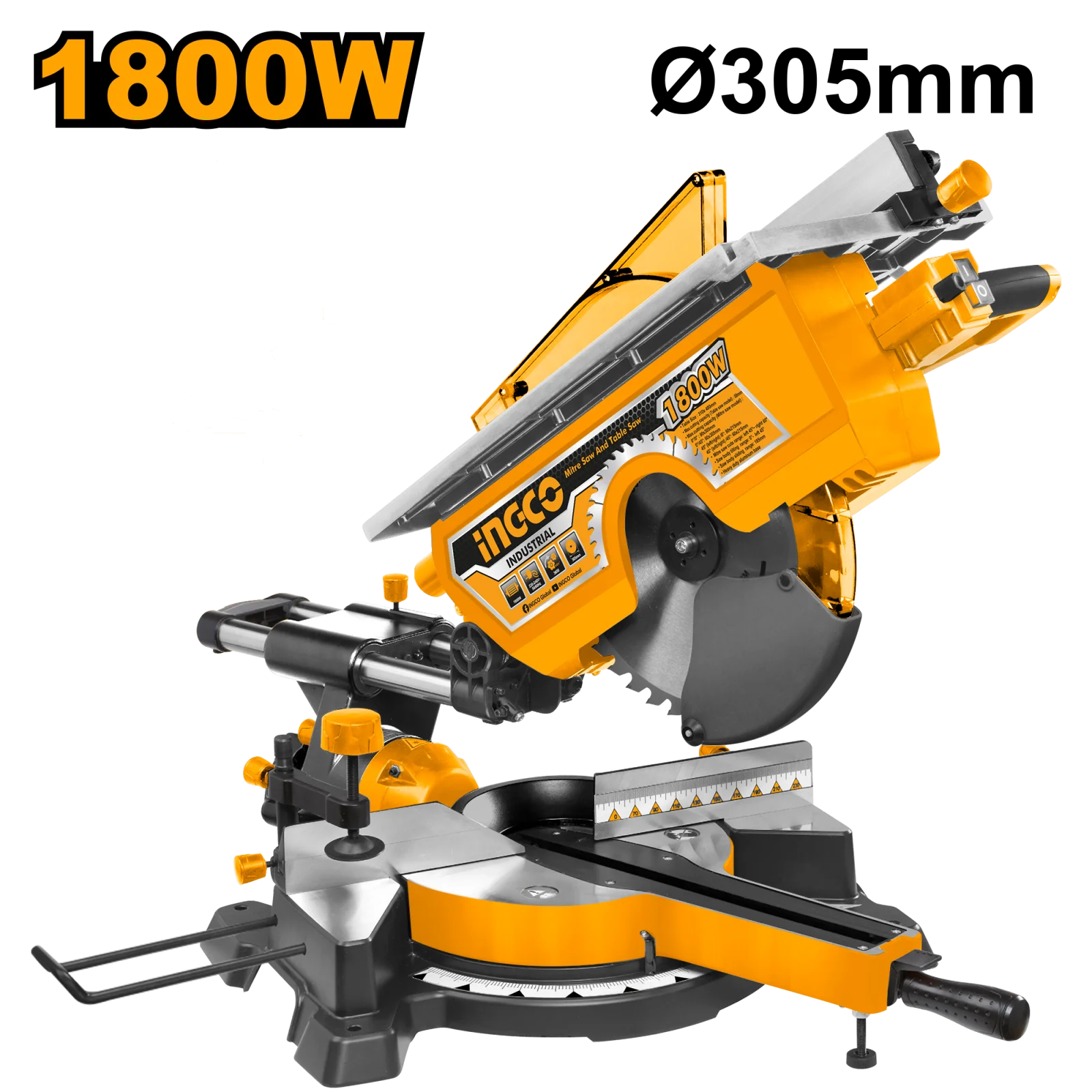 Торцовочная пила с протяжкой комбинированная INGCO MT2S18002 INDUSTRIAL 305x30 мм 1,8 кВт — фото 1