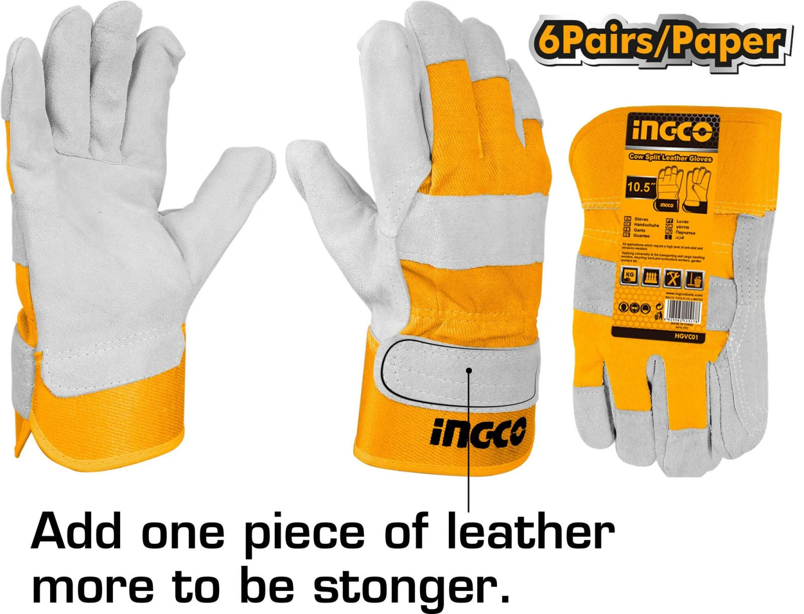 Перчатки спилковые защитные INGCO HGVC01 INDUSTRIAL 10,5 
