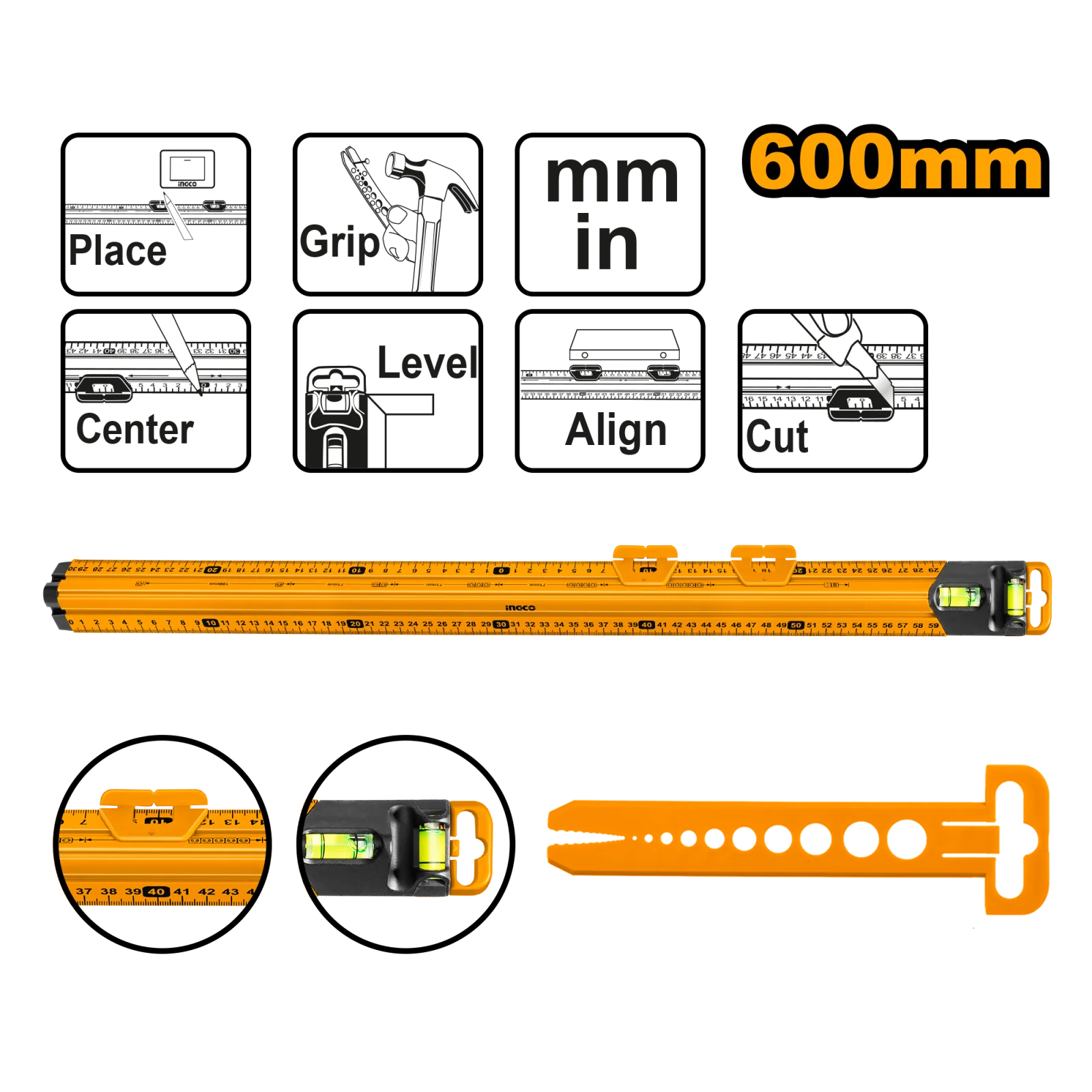 Линейка измерительный центр INGCO HSR36003 600 мм