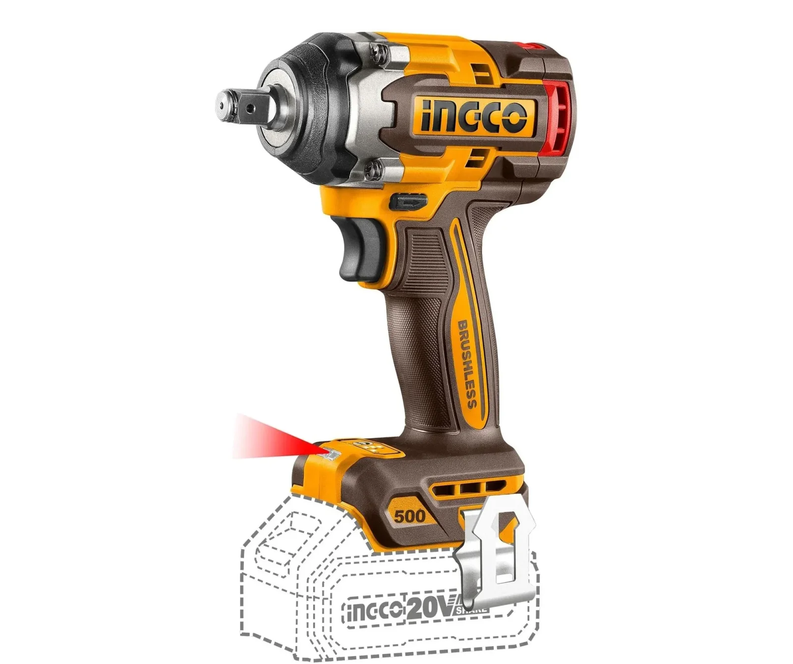 Аккумуляторный бесщеточный ударный гайковерт INGCO CIWLI2050 INDUSTRIAL 20 В 1/2