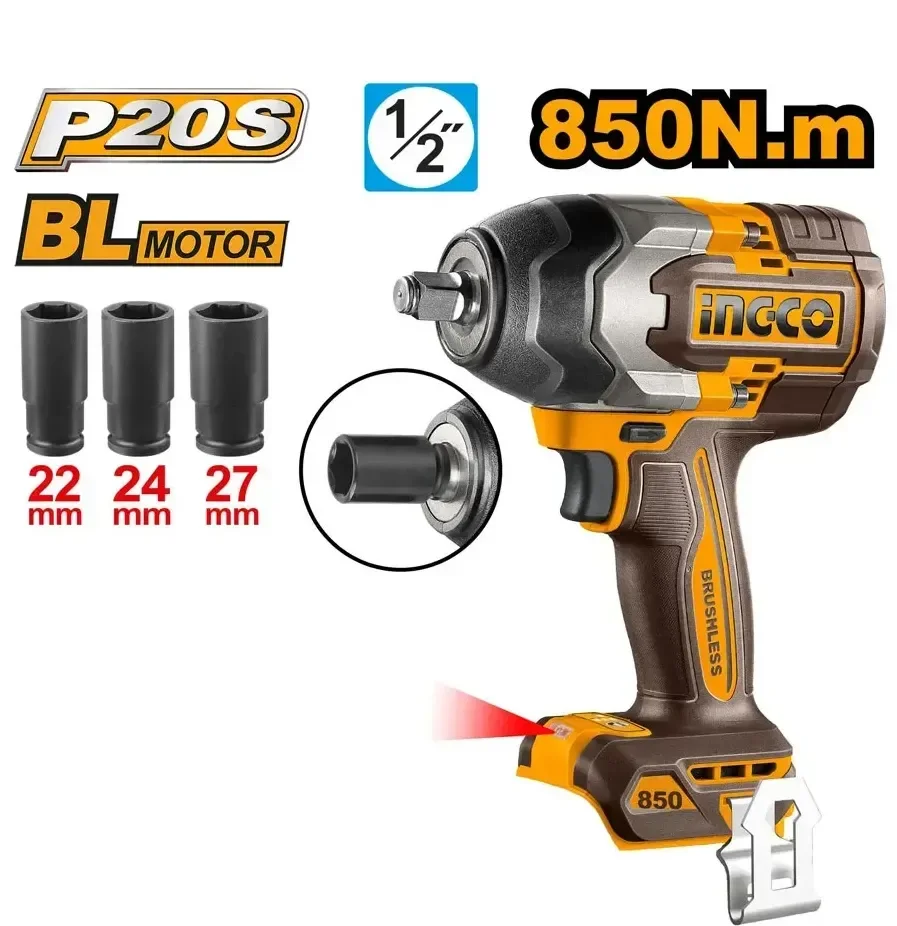 Аккумуляторный бесщеточный ударный гайковерт INGCO CIWLI2085 INDUSTRIAL 20 В 1/2