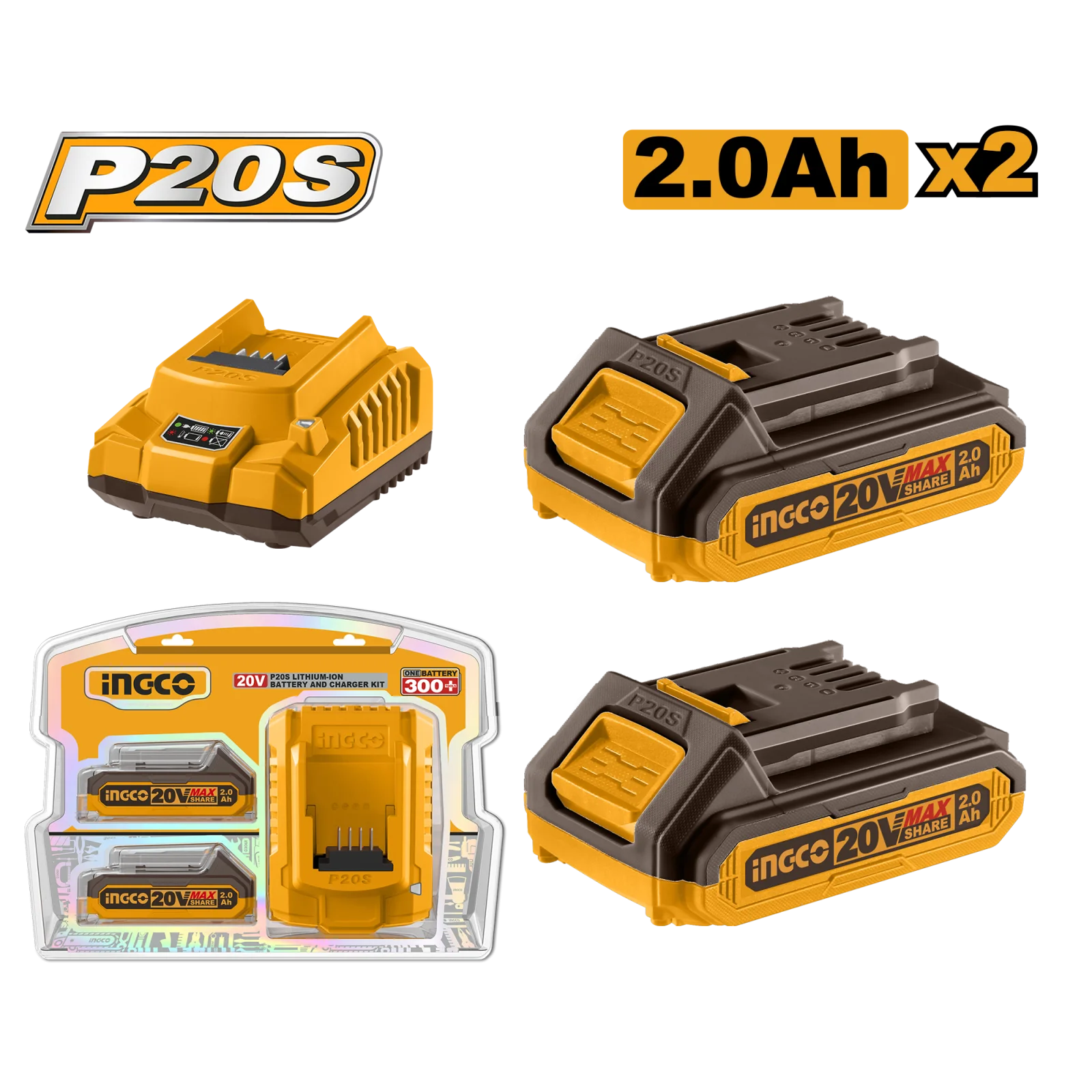Набор аккумуляторов и зарядное устройство INGCO FBCPK1222 INDUSTRIAL 2x2 Ач — фото 1