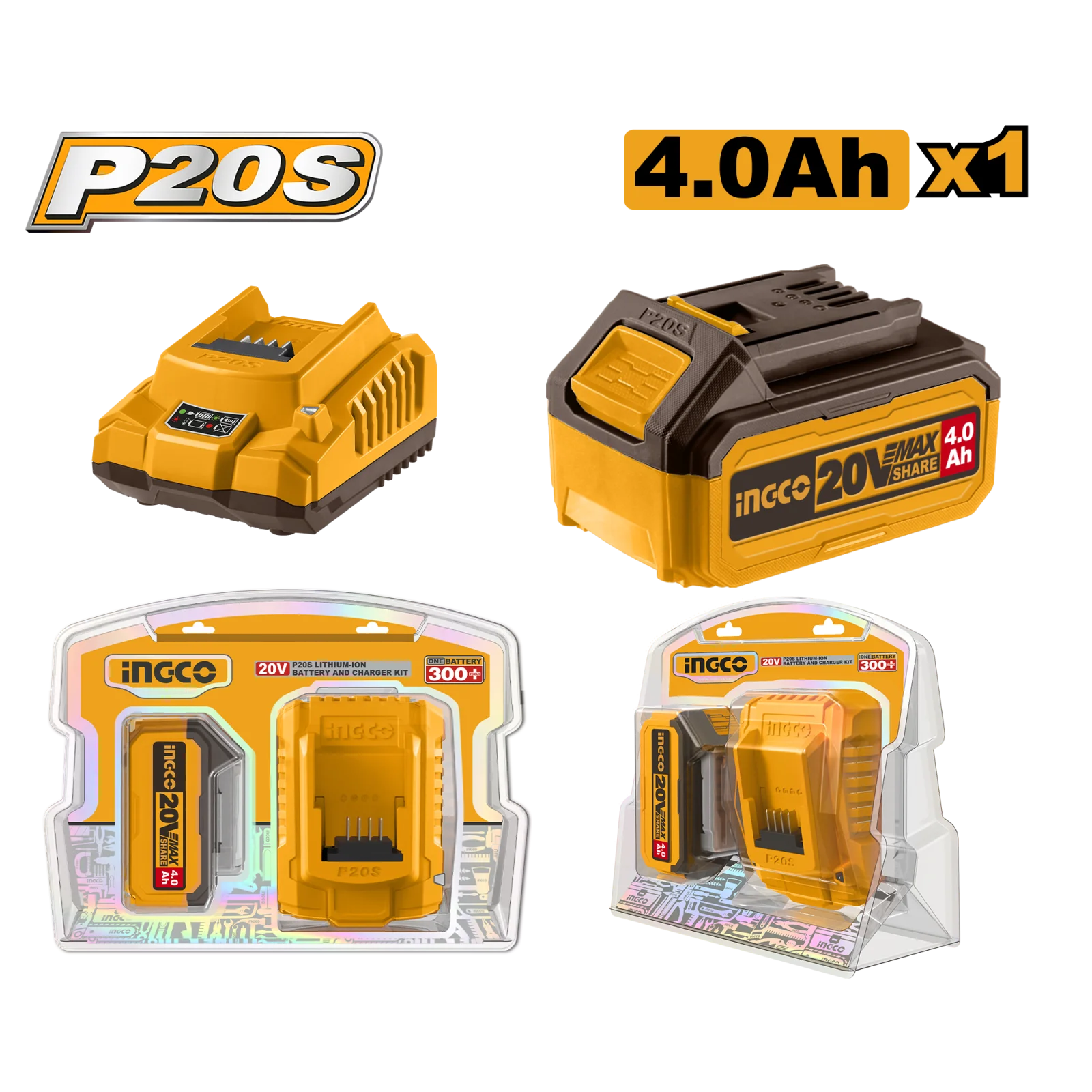 Набор аккумуляторов и зарядное устройство INGCO FBCPK1214 INDUSTRIAL 1x4 Ач