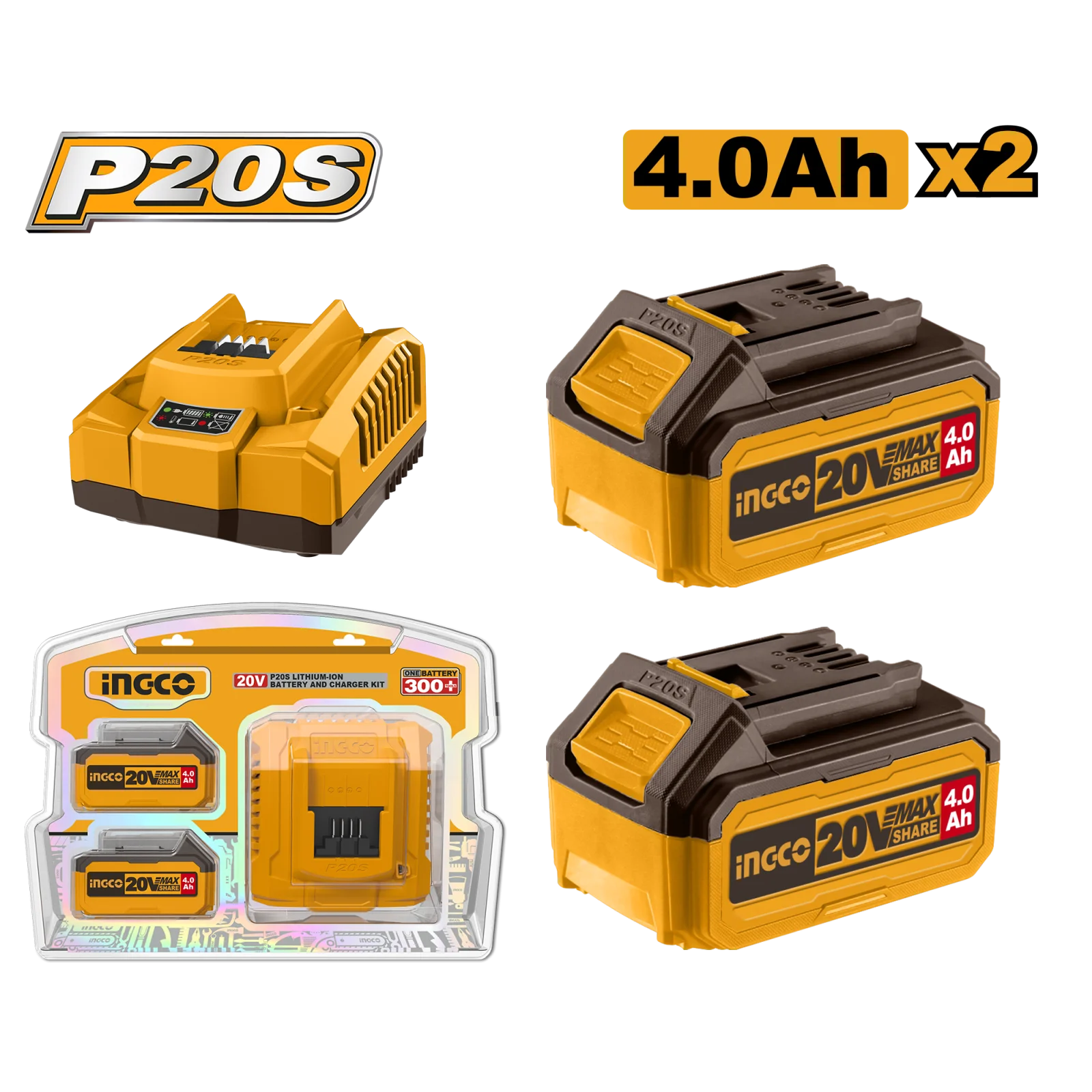 Набор аккумуляторов и зарядное устройство INGCO FBCPK1424 INDUSTRIAL 2x4 Ач — фото 1
