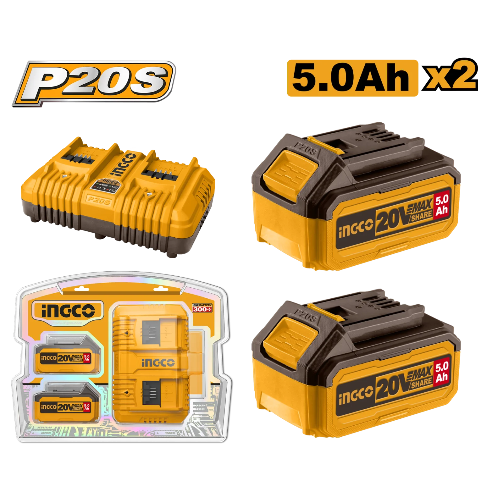 Набор аккумуляторов и зарядное устройство INGCO FBCPK2425 INDUSTRIAL 2x5 Ач — фото 1