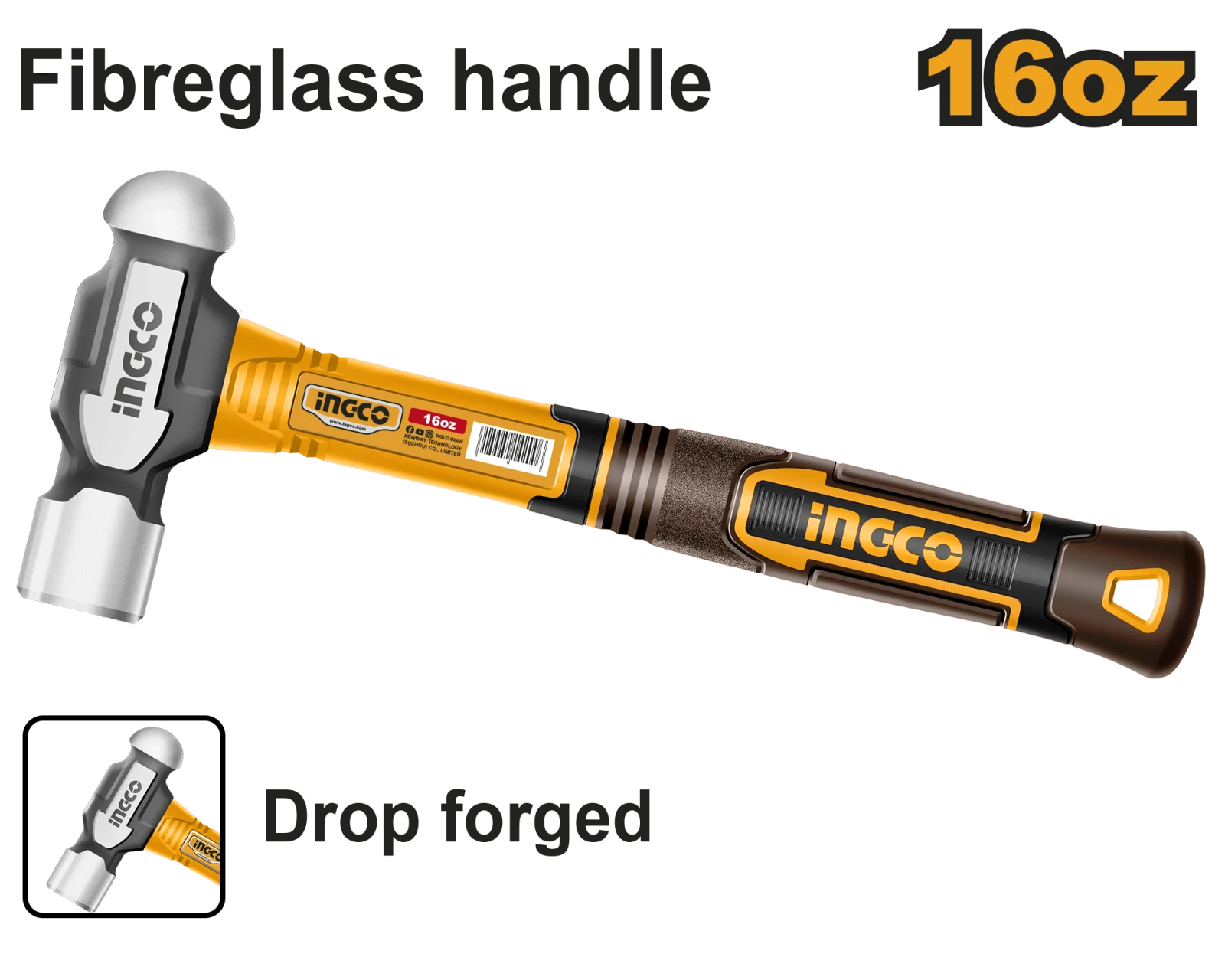 Молоток с круглым бойком INGCO HBPH81016 450 г