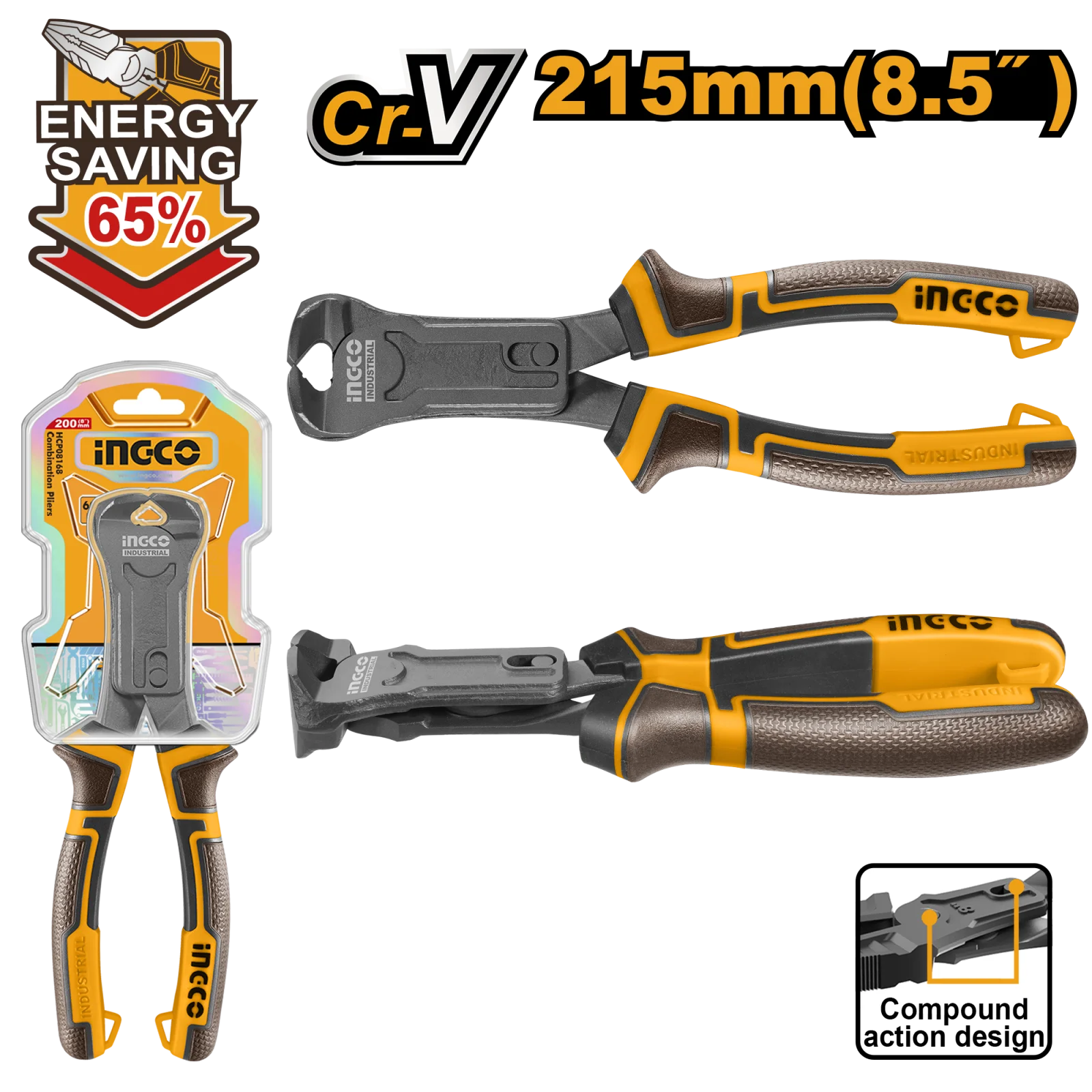 Кусачки торцевые INGCO HCECP58200 INDUSTRIAL 215 мм 65%