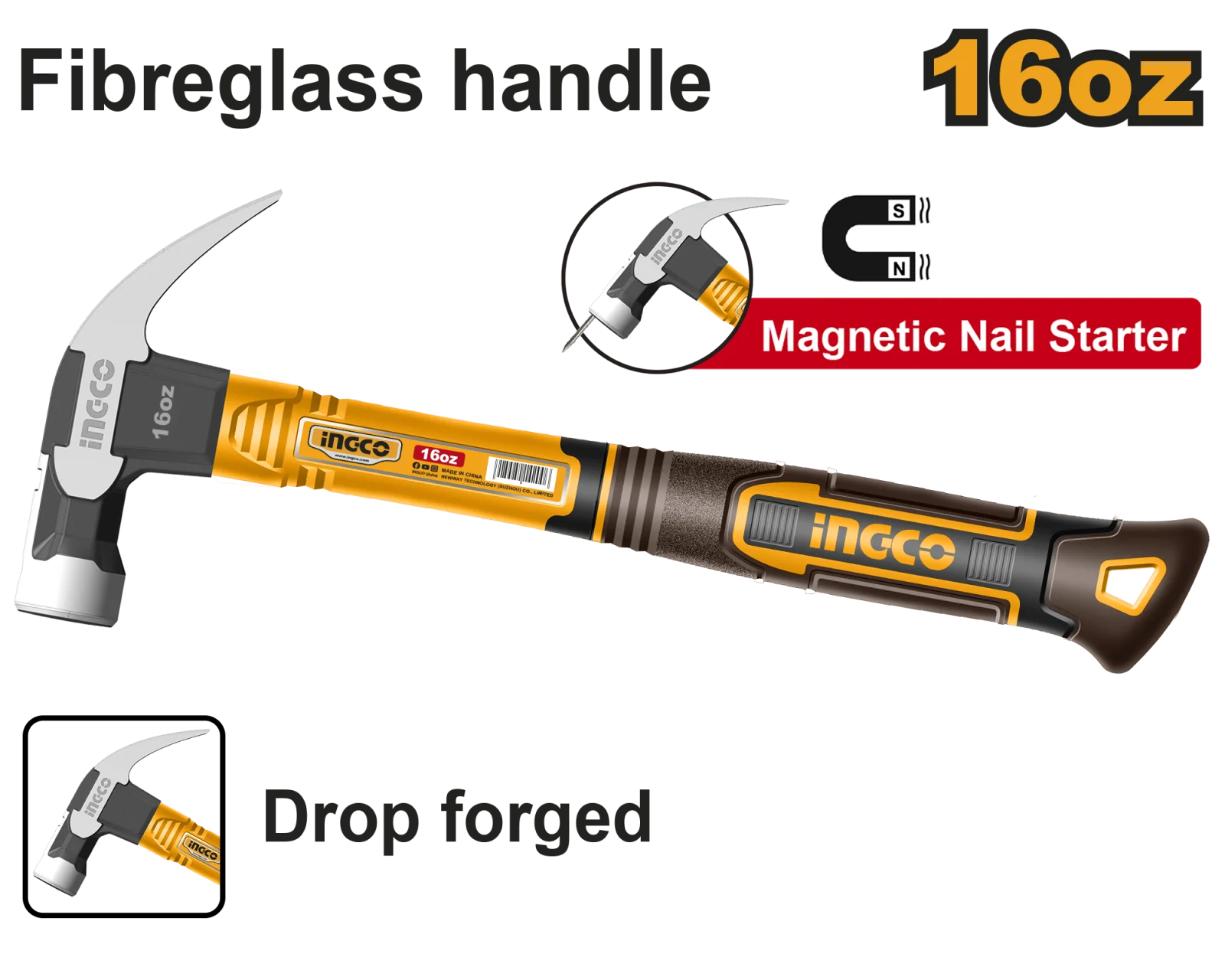 Молоток-гвоздодер INGCO HCH81016 450 г