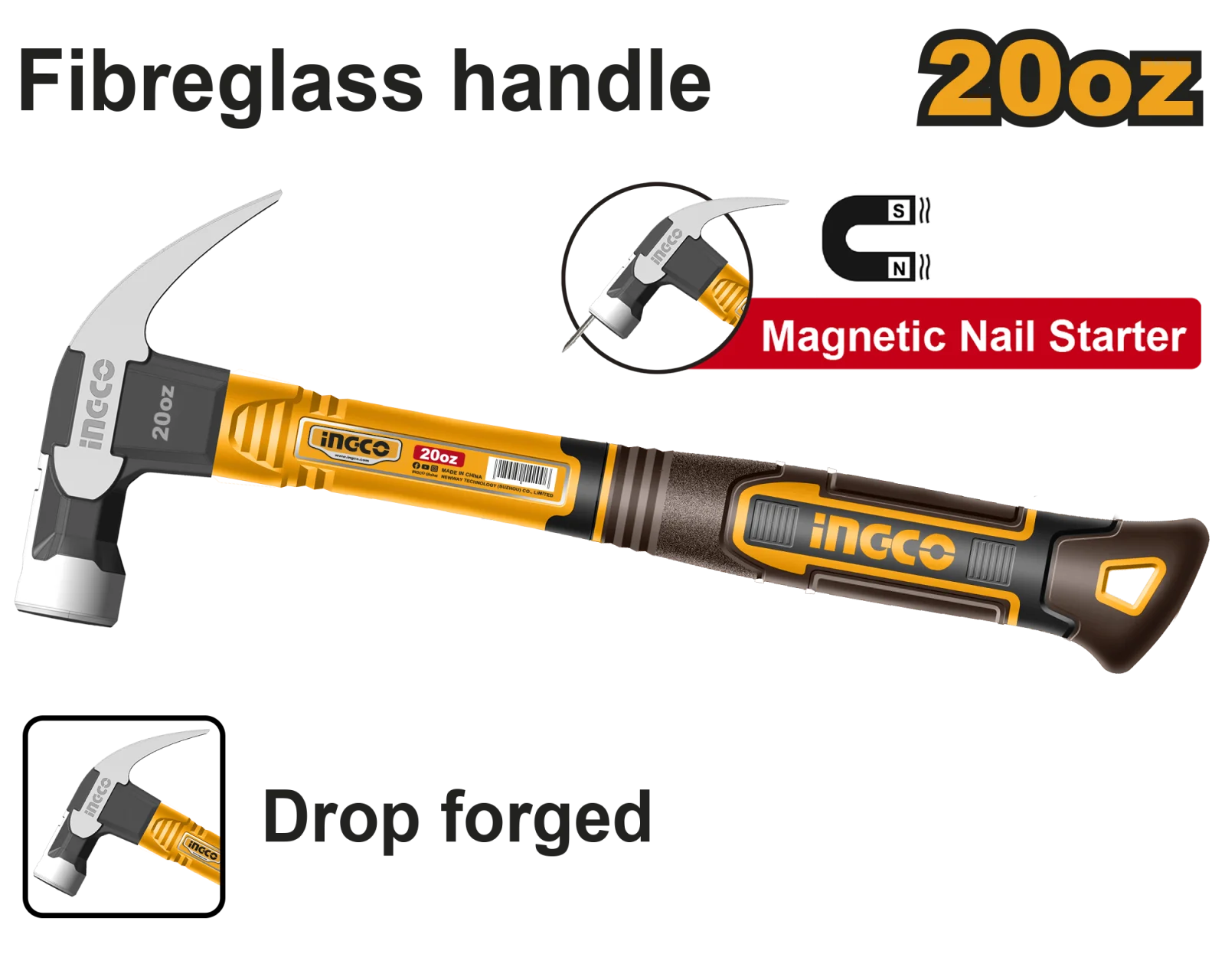 Молоток-гвоздодер INGCO HCH81020 560 г
