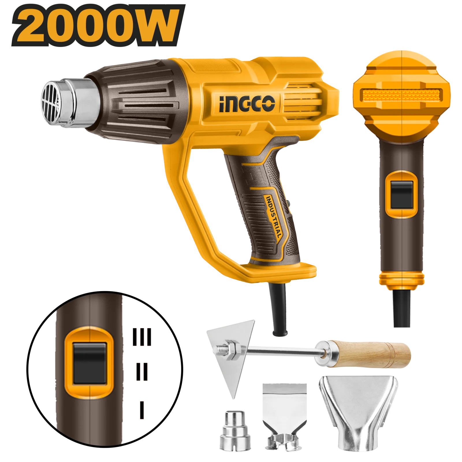 Фен строительный INGCO HG200078 INDUSTRIAL 50/450/550°C 2,0 кВт