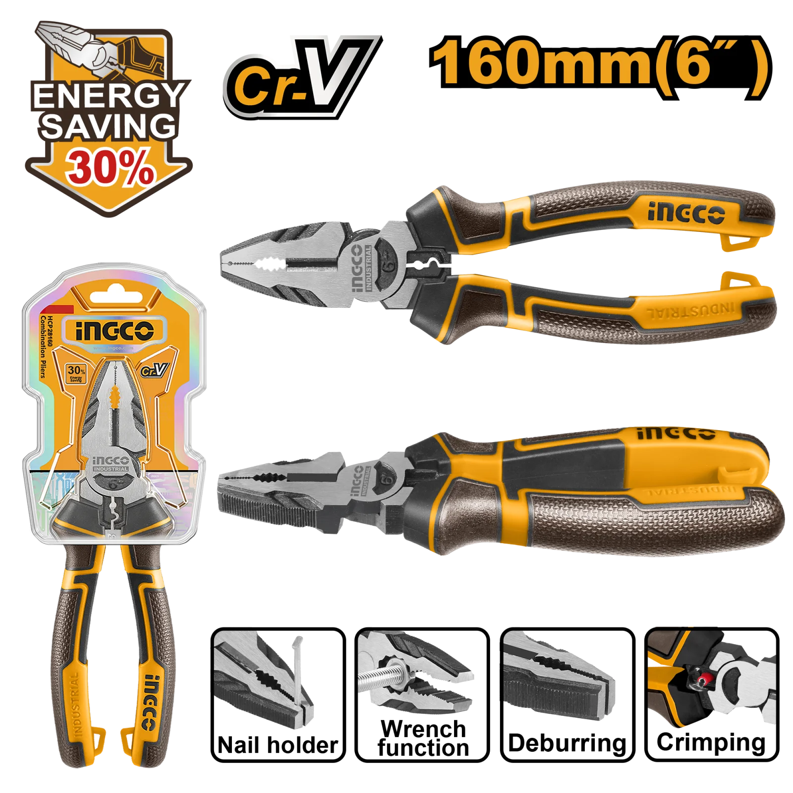 Плоскогубцы комбинированные INGCO HHCP28160 INDUSTRIAL 160 мм