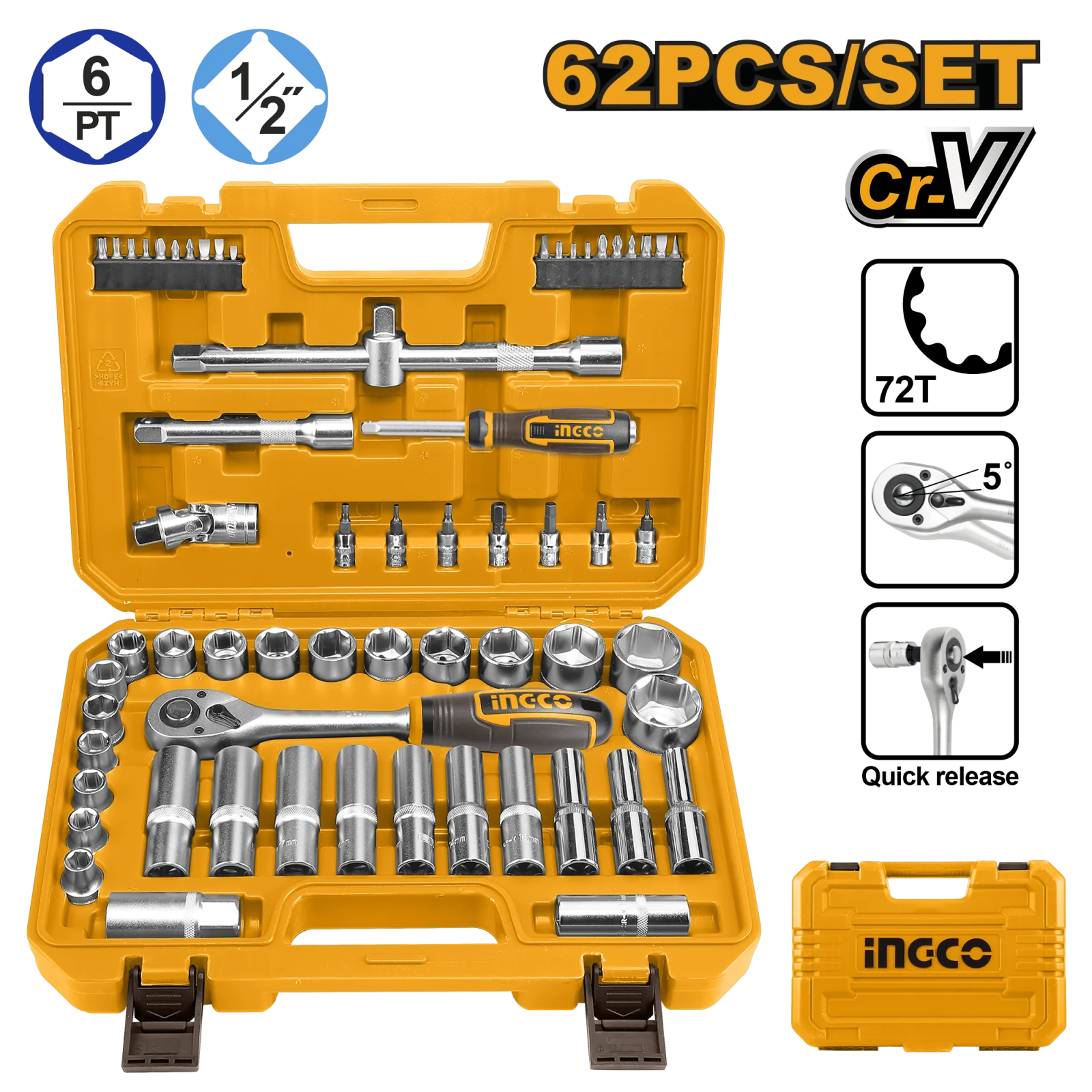 Набор торцевых головок INGCO HKTS12602 INDUSTRIAL 1/2