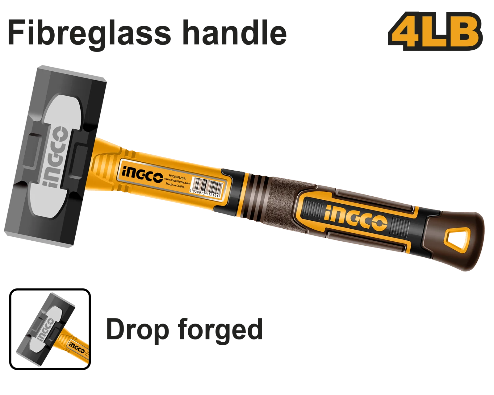Кувалда с фиберглассовой рукояткой INGCO HSLH8104 1,8 кг — фото 1