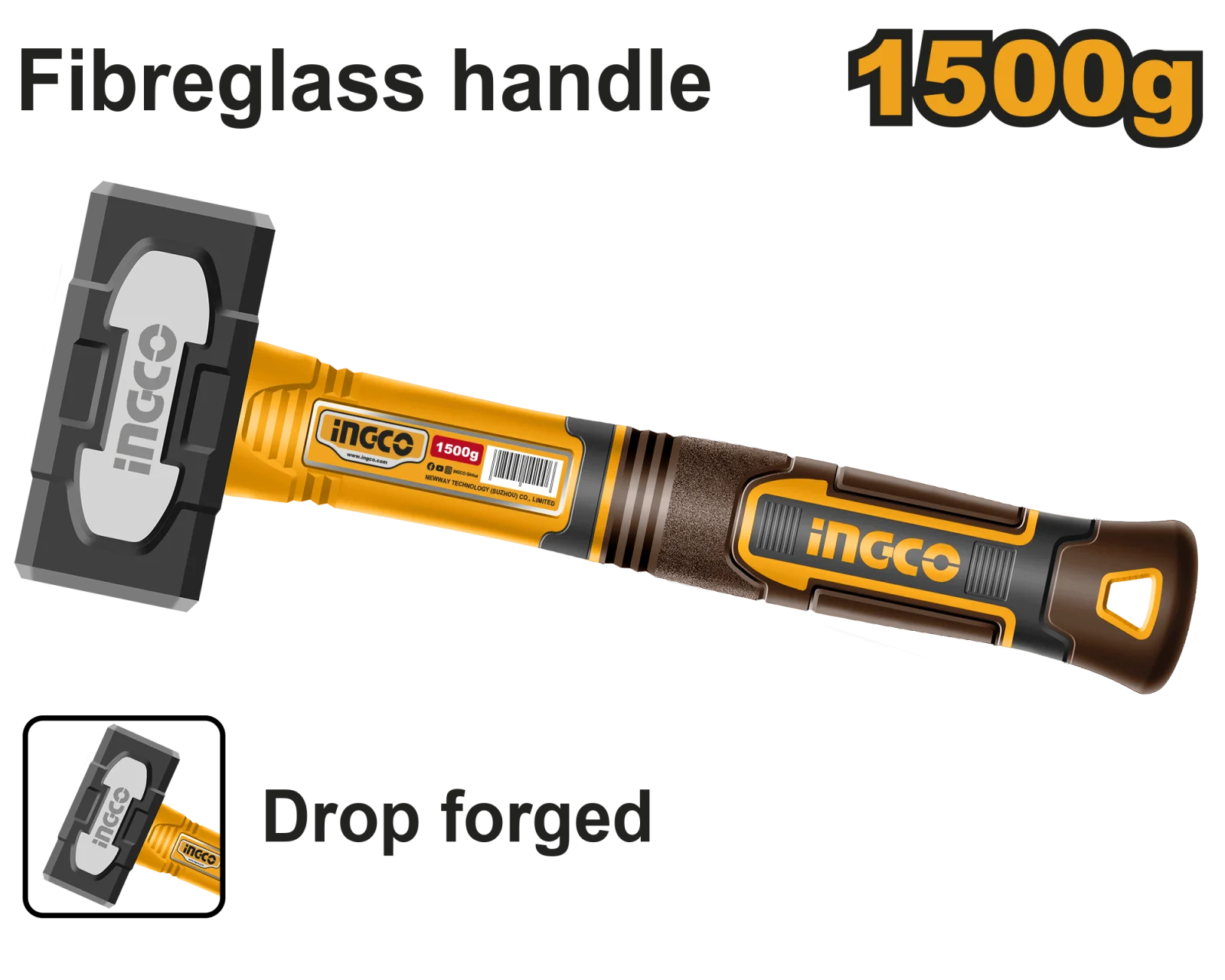 Кувалда с фиберглассовой рукояткой INGCO HSTH81500 1,5 кг — фото 1