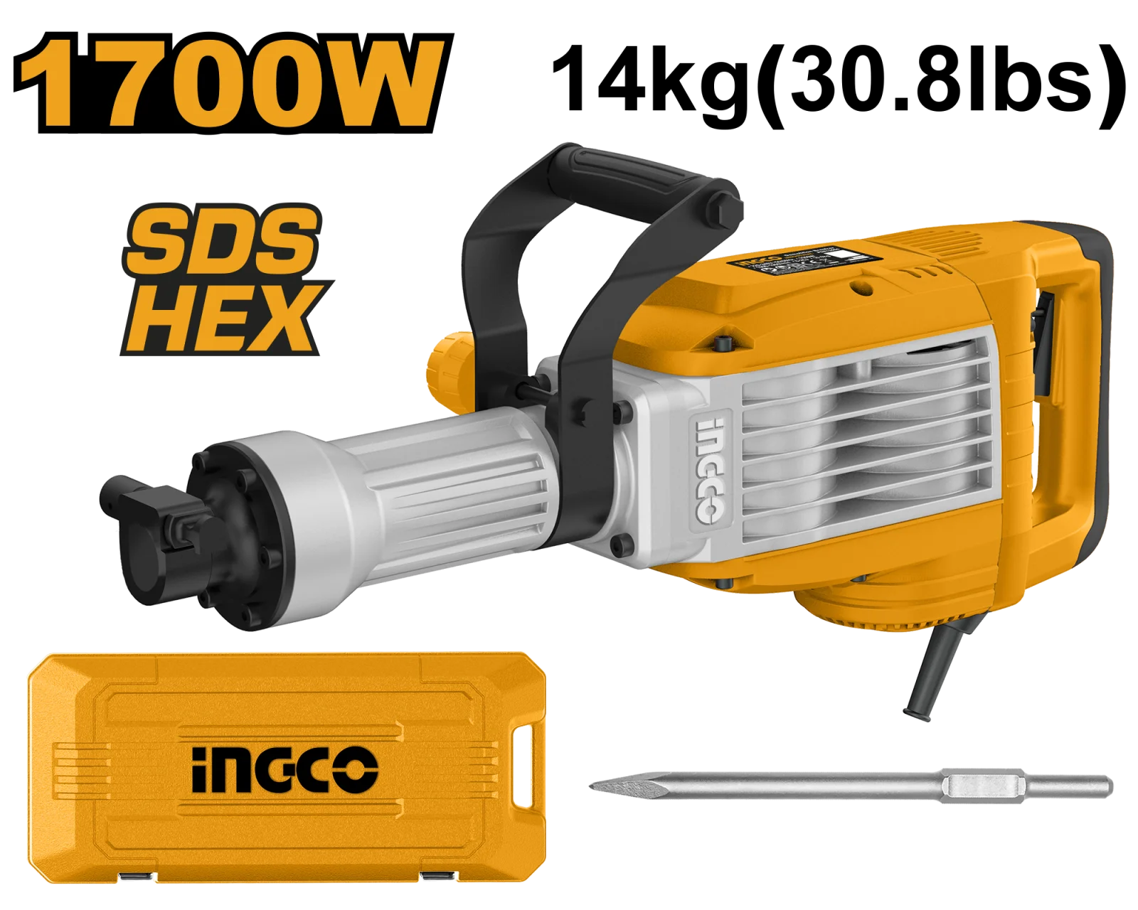 Отбойный молоток INGCO PDB170068 INDUSTRIAL 1700 Вт 50 Дж HEX