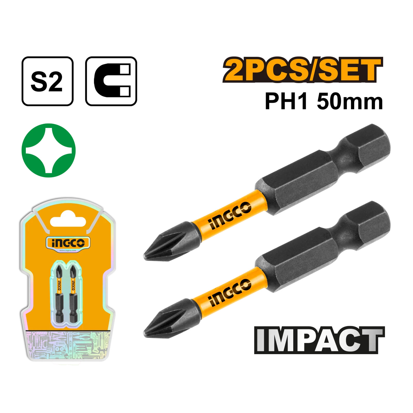 Набор ударных бит IMPACT INGCO SDBIM71PH150 INDUSTRIAL РН1х50 мм 2 шт. — фото 1