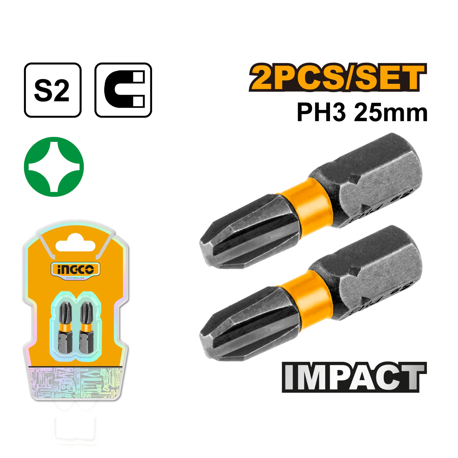 Набор ударных бит IMPACT INGCO SDBIM71PH325 INDUSTRIAL РН3х25 мм 2 шт.