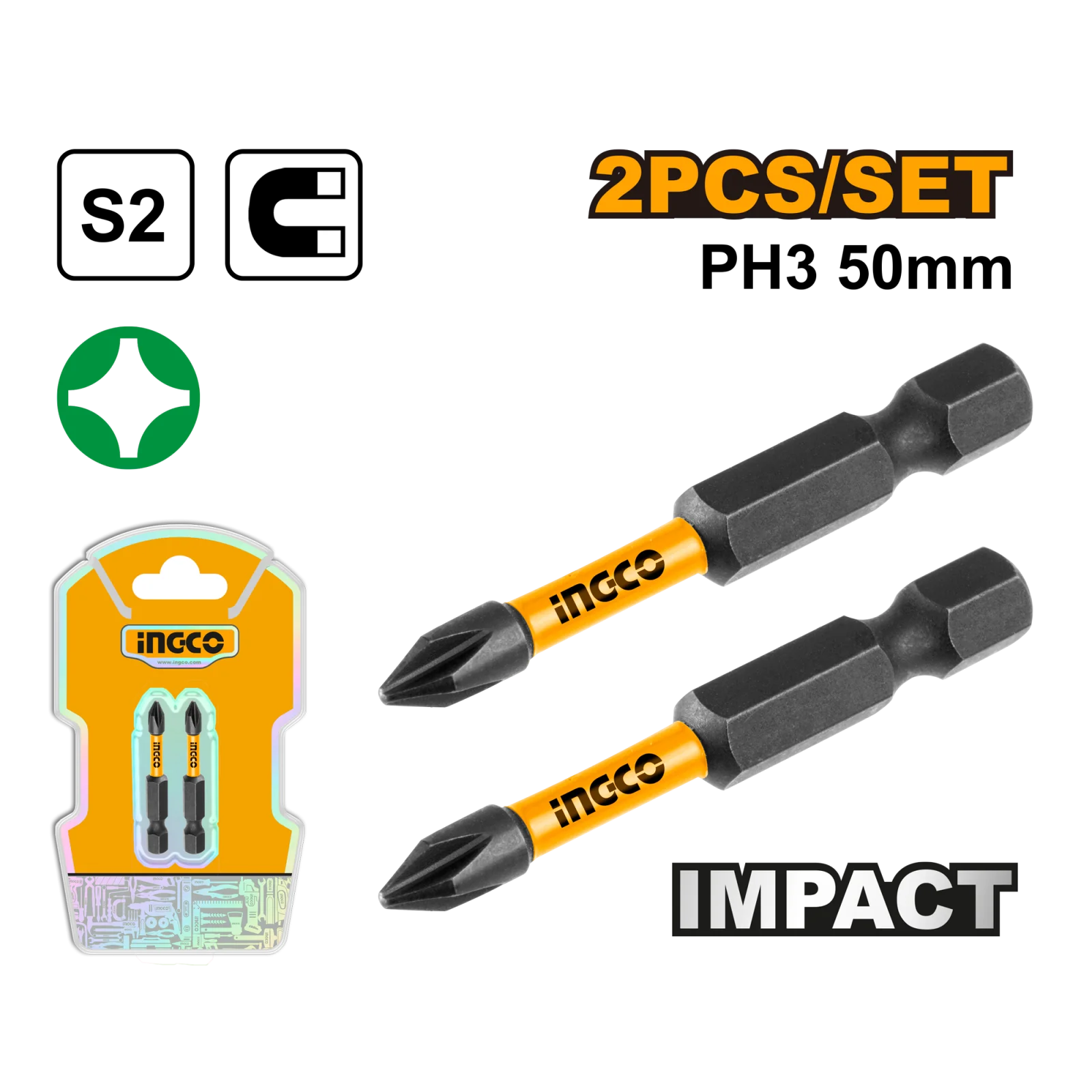 Набор ударных бит IMPACT INGCO SDBIM71PH350 INDUSTRIAL РН3х50 мм 2 шт.