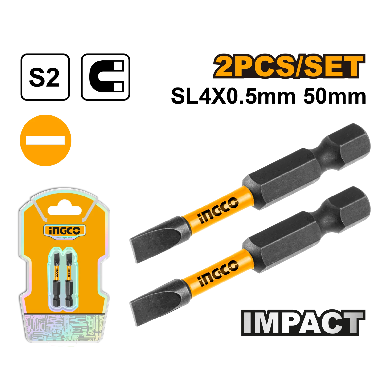 Набор ударных бит IMPACT INGCO SDBIM71SL450 INDUSTRIAL SL4х50 мм 2 шт.