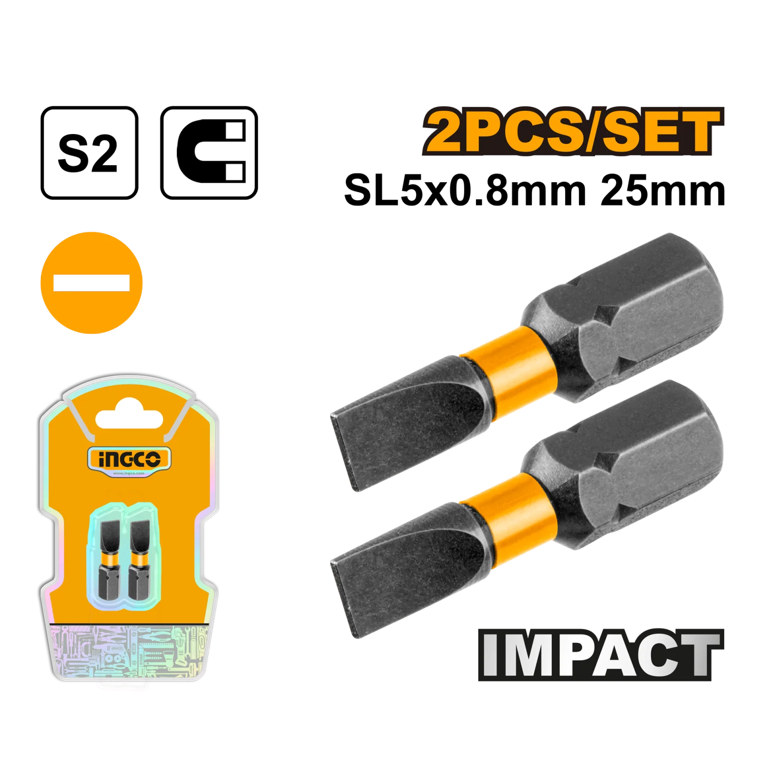 Набор ударных бит IMPACT INGCO SDBIM71SL525 INDUSTRIAL SL5х25 мм 2 шт.