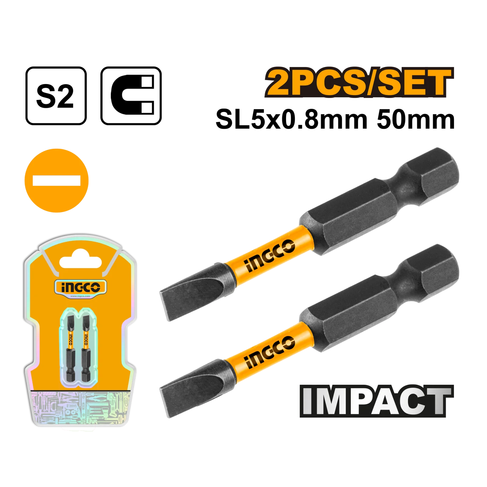 Набор ударных бит IMPACT INGCO SDBIM71SL550 INDUSTRIAL SL5х50 мм 2 шт.
