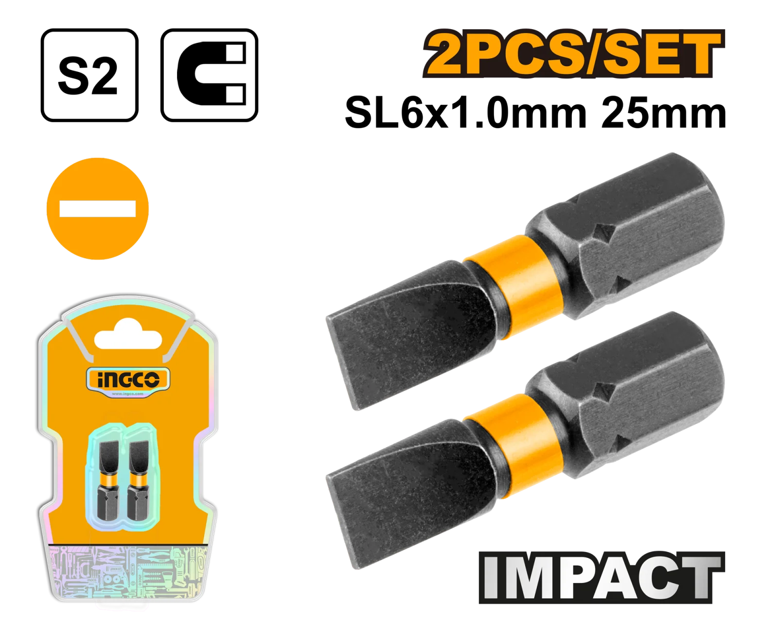 Набор ударных бит IMPACT INGCO SDBIM71SL625 INDUSTRIAL SL6х25 мм 2 шт.