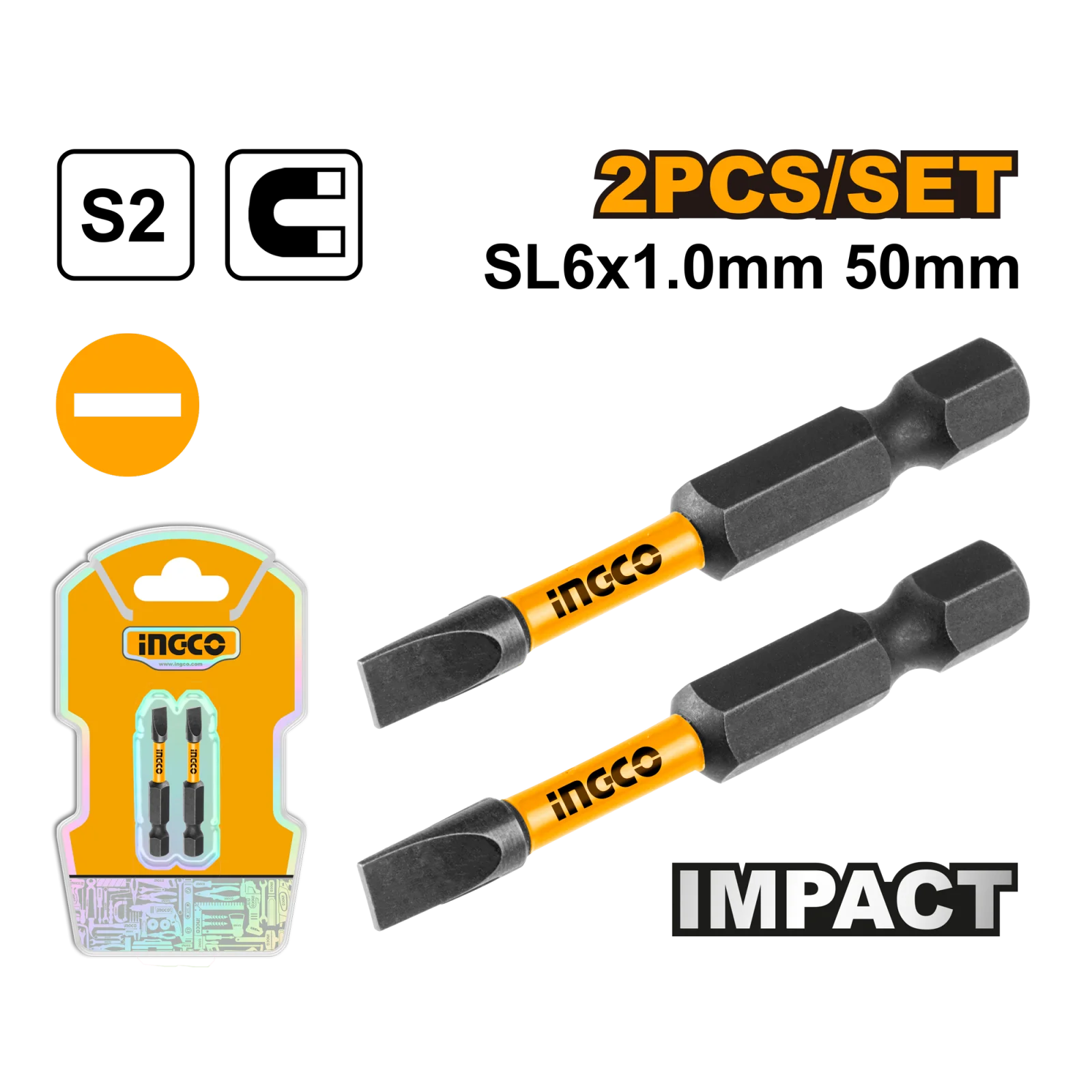 Набор ударных бит IMPACT INGCO SDBIM71SL650 INDUSTRIAL SL6х50 мм 2 шт.