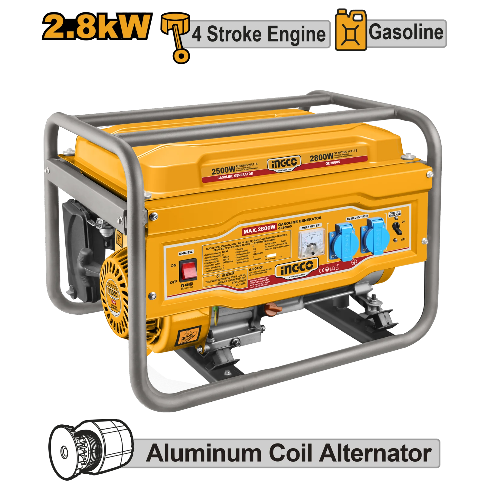 Генератор бензиновый INGCO GE30005 2,8 кВт 220 В