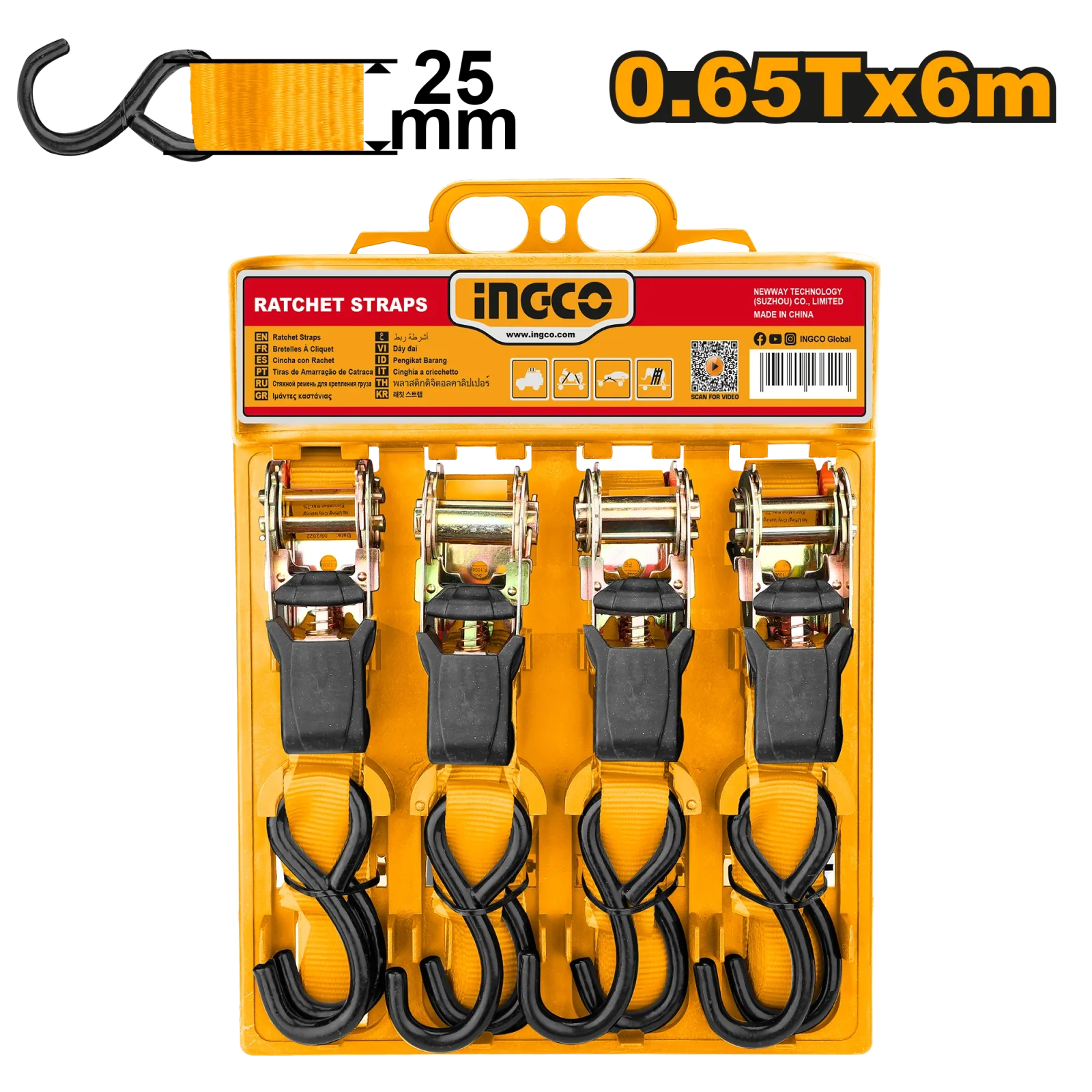 Набор стяжных ременей с храповиком INGCO HRSP065607 0,65 т/6 м 4 шт.