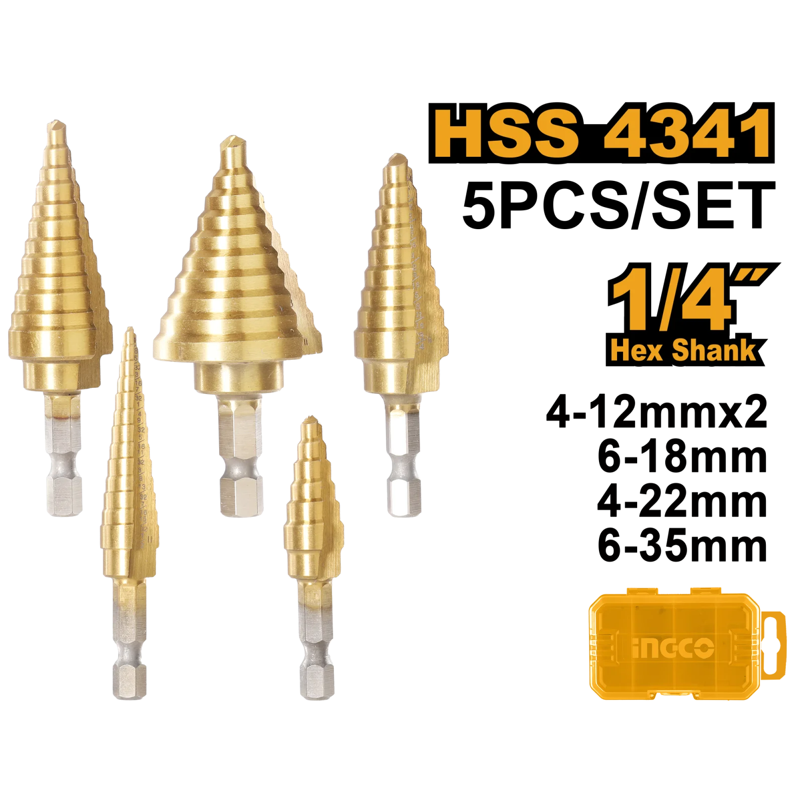 Набор ступенчатых сверл INGCO AKSDS2051 INDUSTRIAL 5 шт.