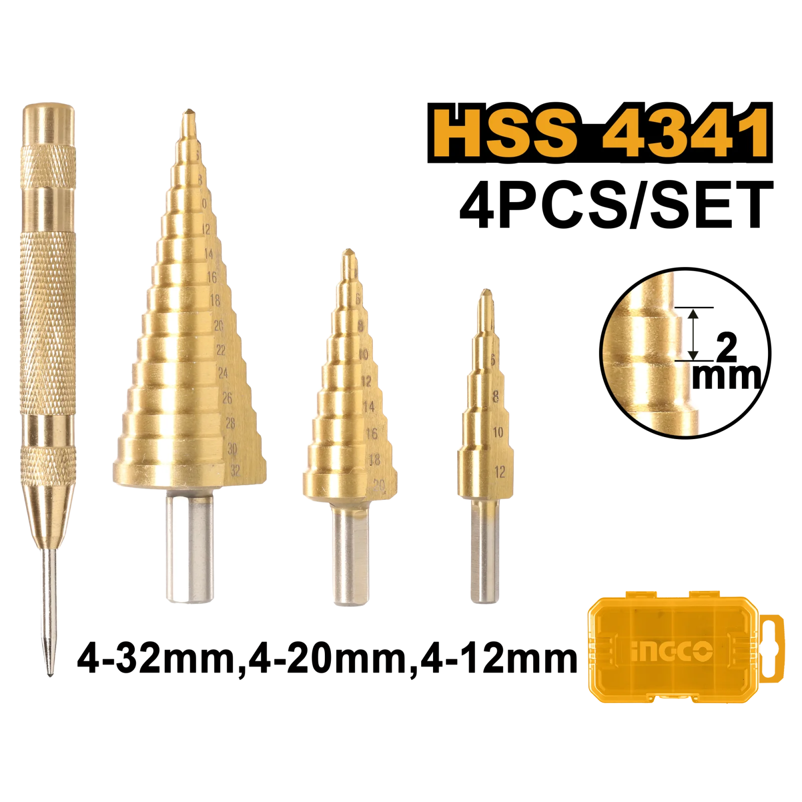 Набор ступенчатых сверл INGCO AKSDS2041 INDUSTRIAL 4 шт.