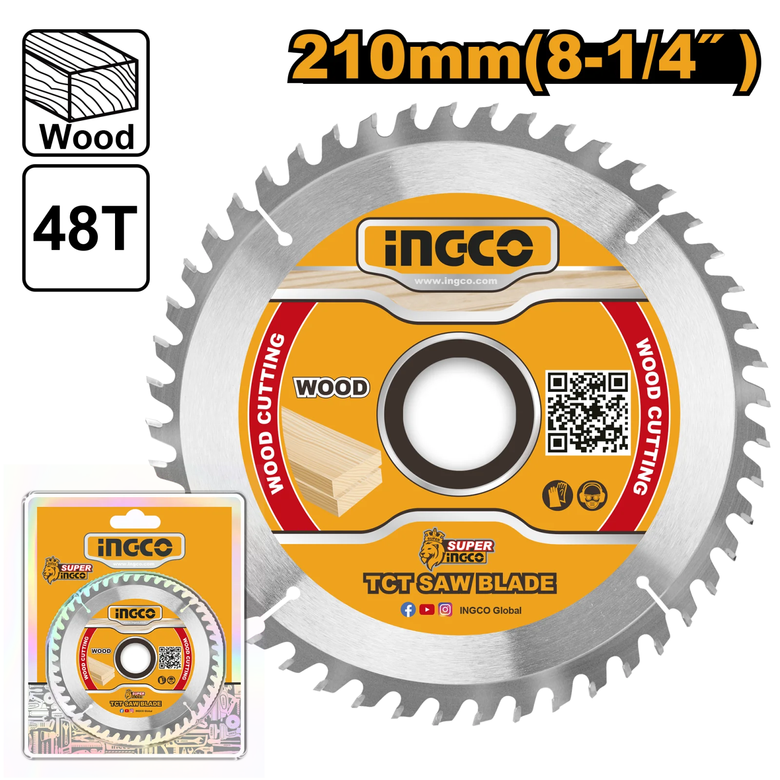 Диск пильный по дереву TCT INGCO TSB121022 INDUSTRIAL 210х30 мм 48Т