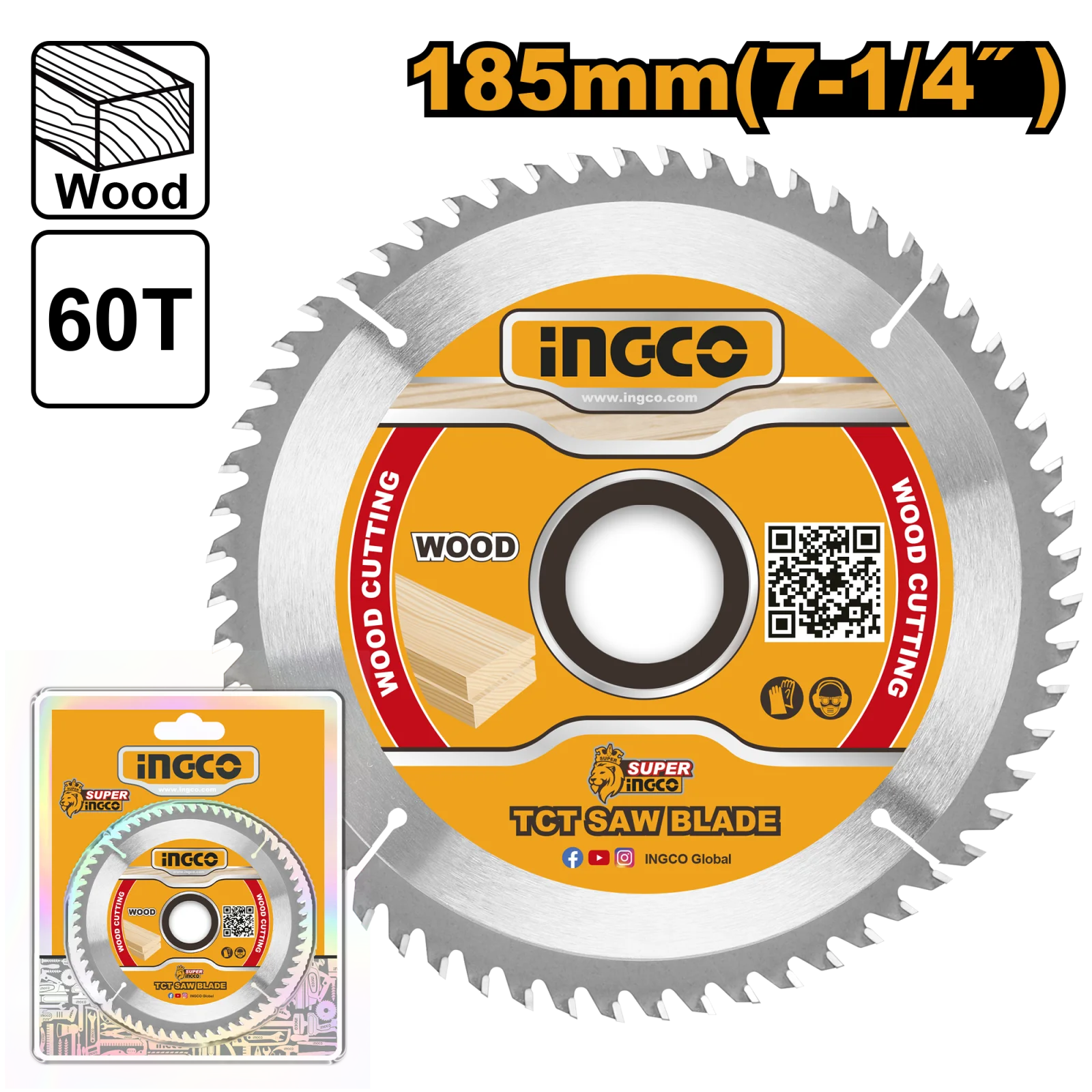 Диск пильный по дереву TCT INGCO TSB118513 INDUSTRIAL 185х20 мм 60Т