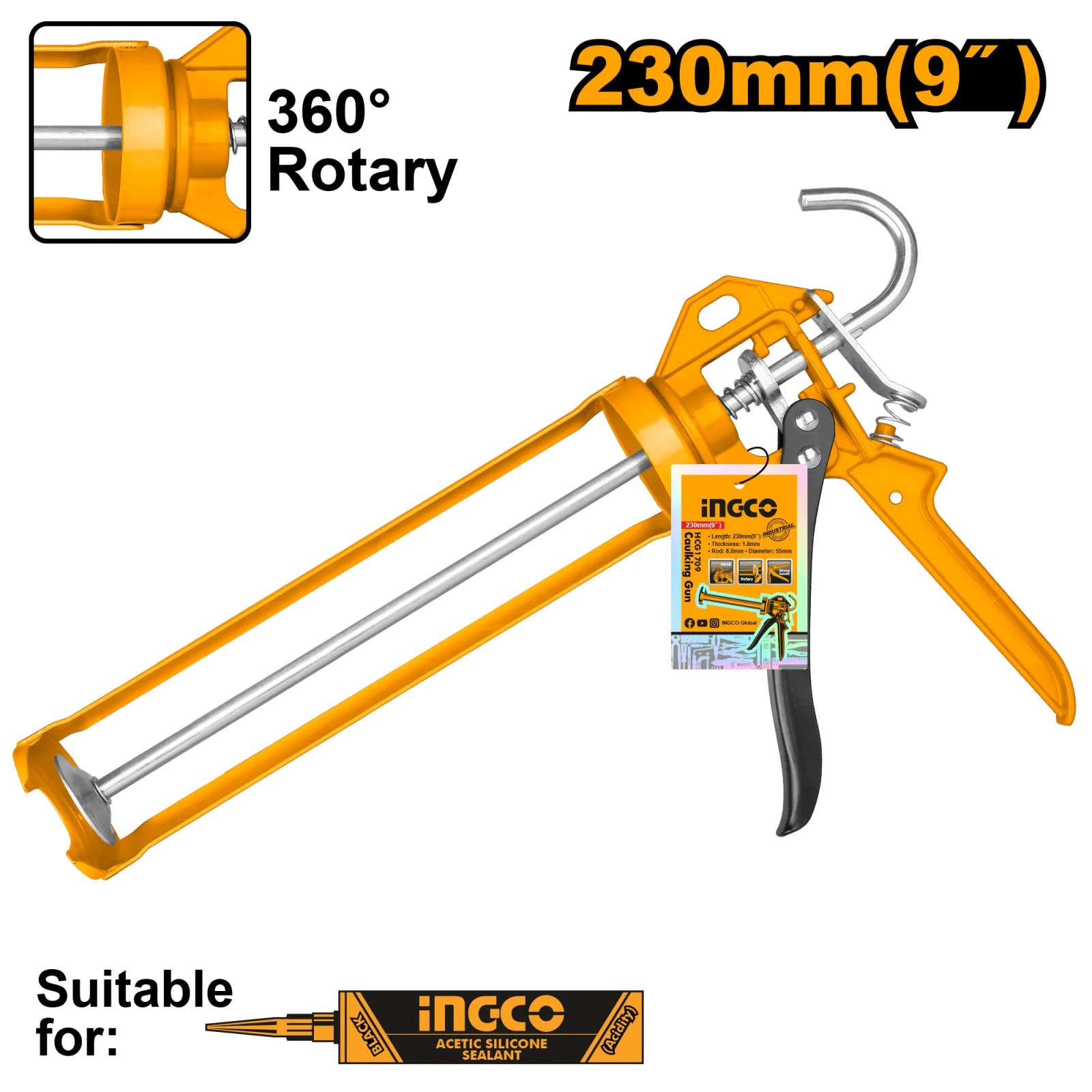 Пистолет для герметика INGCO HCG1709 скелетный