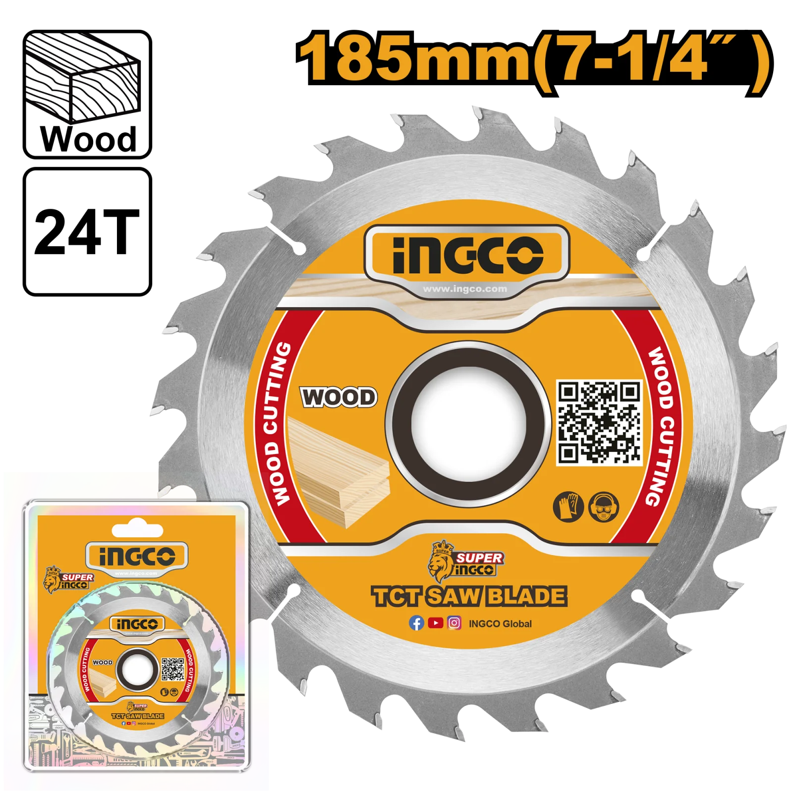 Диск пильный по дереву TCT INGCO TSB118511 INDUSTRIAL 185х20 мм 24Т