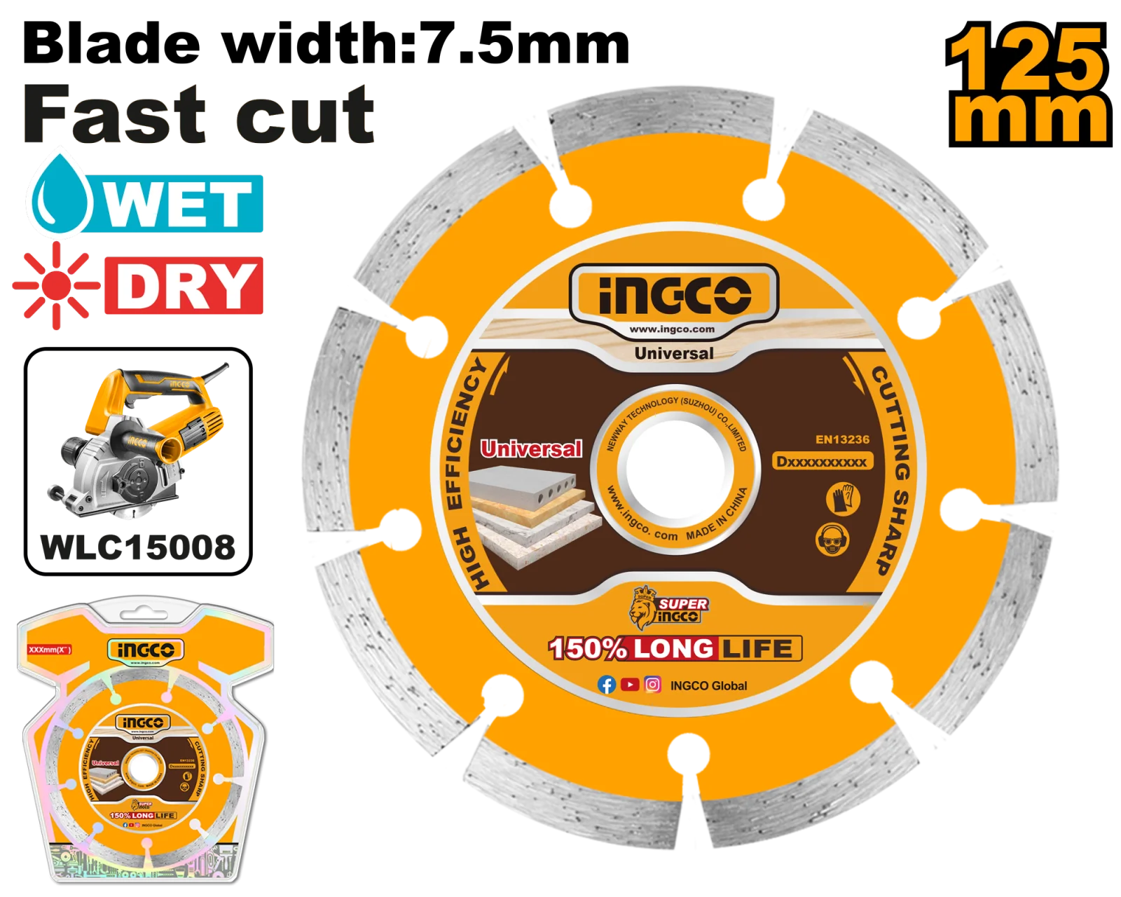 Диск алмазный сегментный INGCO DMD011254 INDUSTRIAL 125х22,2 мм