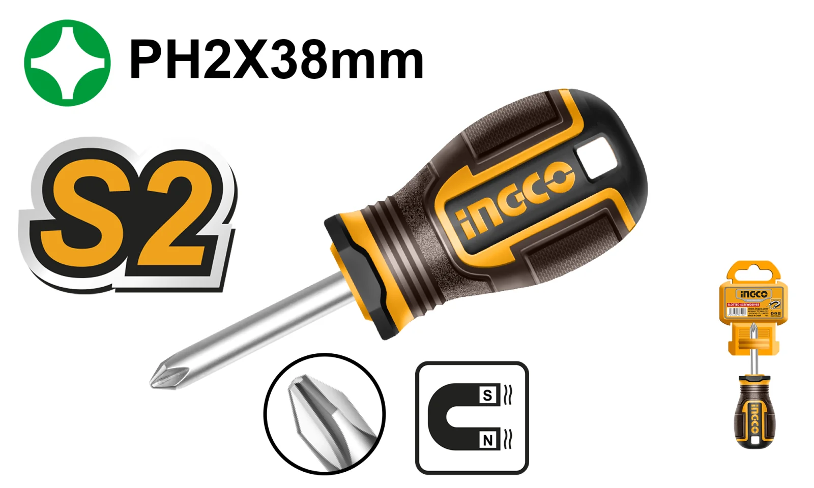 Отвертка крестовая INGCO HSDPH2038 INDUSTRIAL PH2x38 ммс