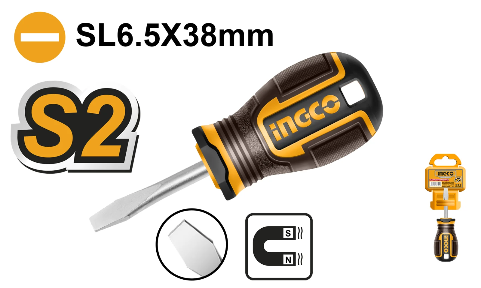 Отвертка шлицевая INGCO HSDSL6038 INDUSTRIAL SL6,5x38 мм