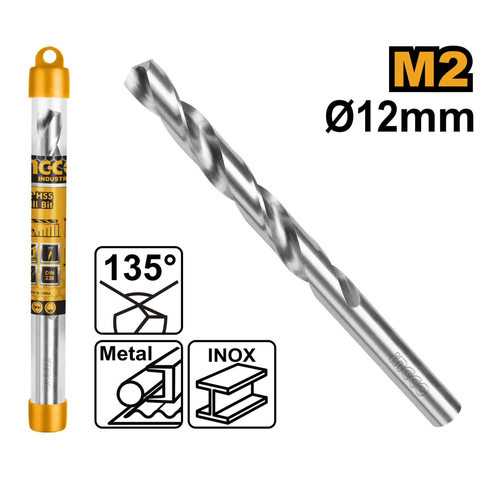 Сверло по металлу М2 HSS 12x151х101мм INGCO DBT1111201 INDUSTRIAL — фото 1