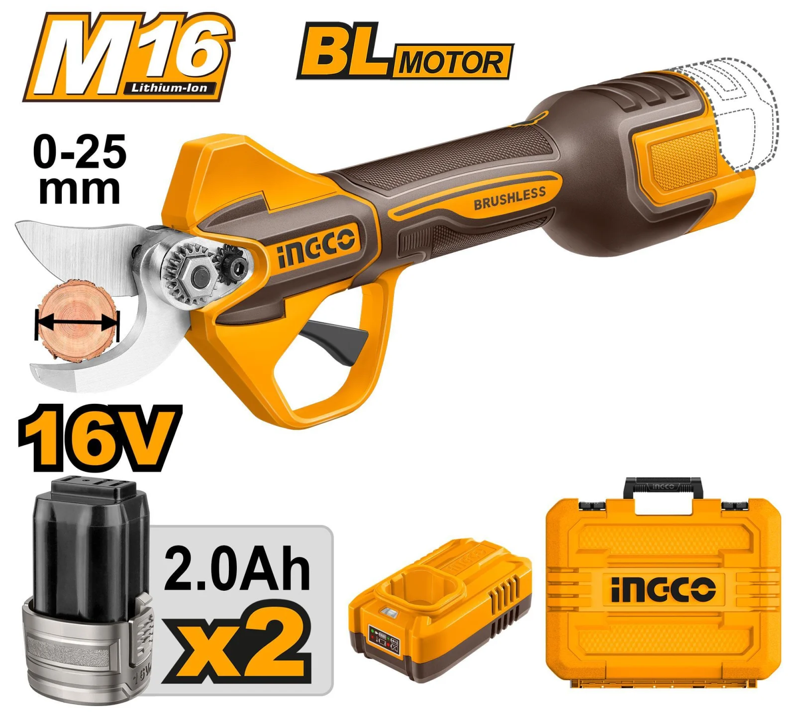 Аккумуляторный секатор INGCO CSSLI162582 INDUSTRIAL 16 В