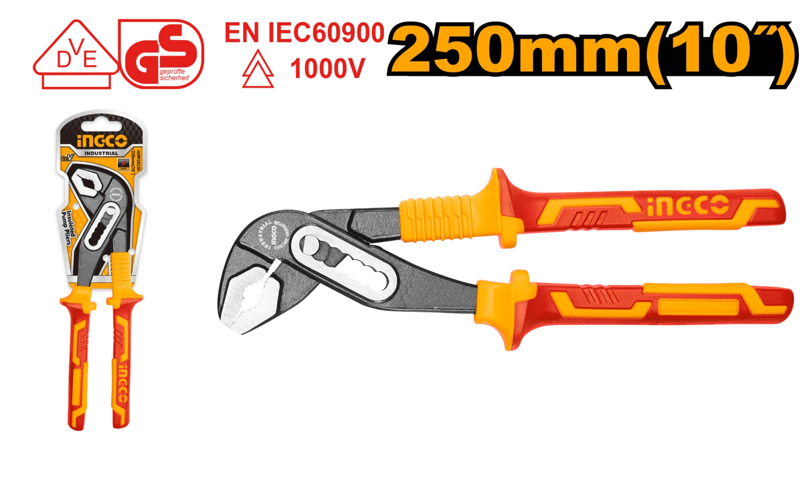 Клещи переставные диэлектрические INGCO HIPP28250 INDUSTRIAL 250 мм