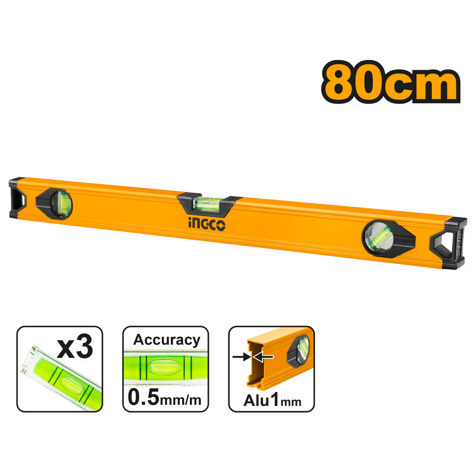 Строительный алюминиевый уровень INGCO HSL18080 80 см